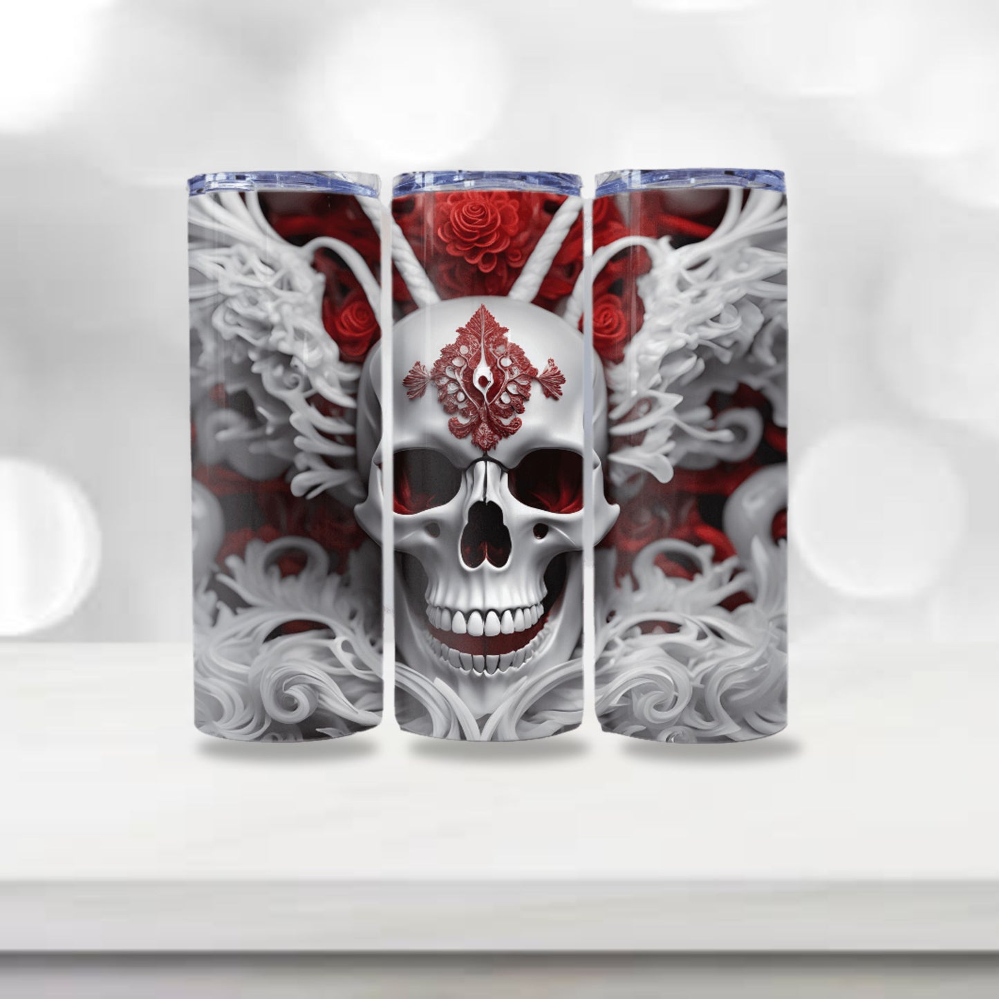 Skull Tumbler Sublimation Design 20oz Skinny Tumbler Digital Download PNG Gothic Halloween Tumbler White Skull