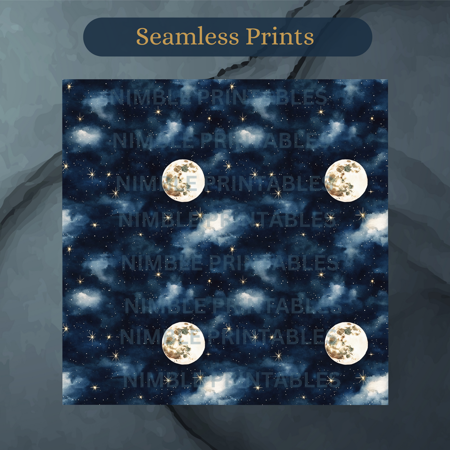 Celestial Night Sky Digital Paper Pack Seamless Patter Scrapbook Paper Watercolor Background, Digital Download, Moon, Stars, Night Sky