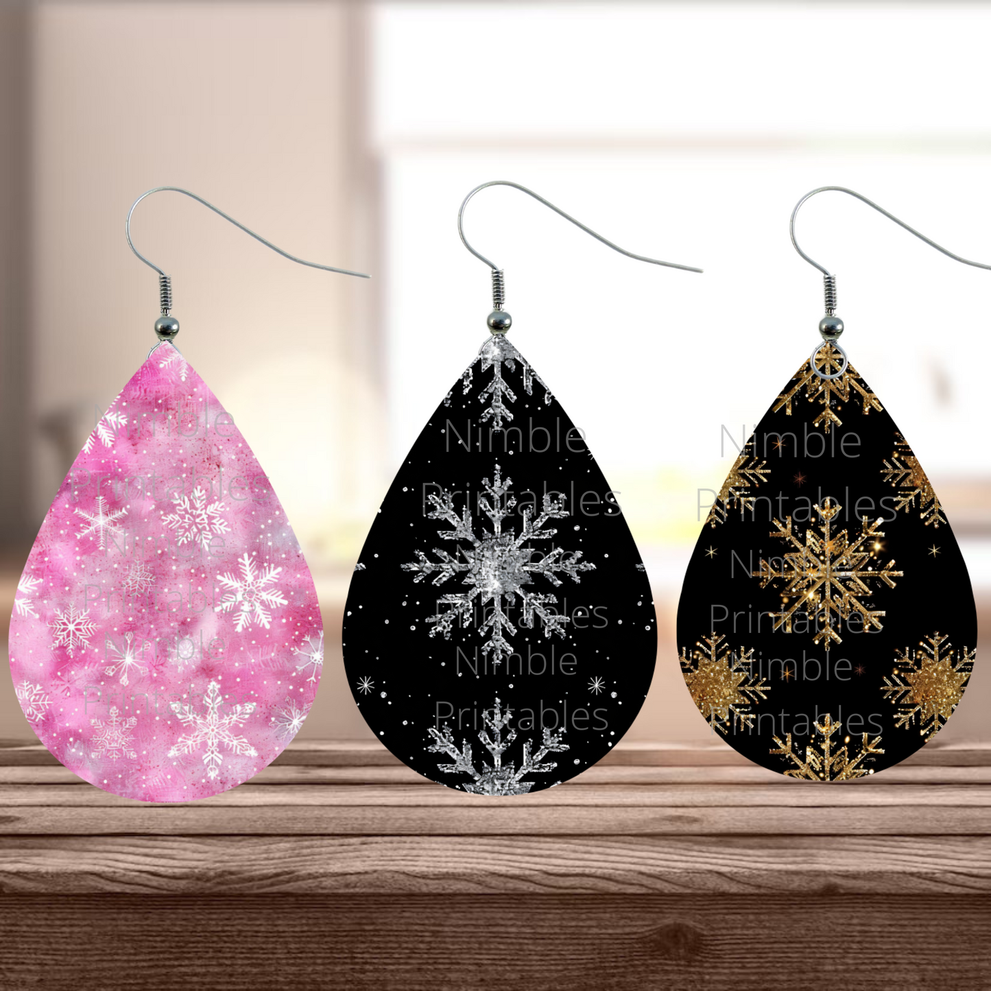 Teardrop Earring PNG Bundle Snowflake Earrings Sublimation Earring Designs Digital Download Instant Download Pink PNG