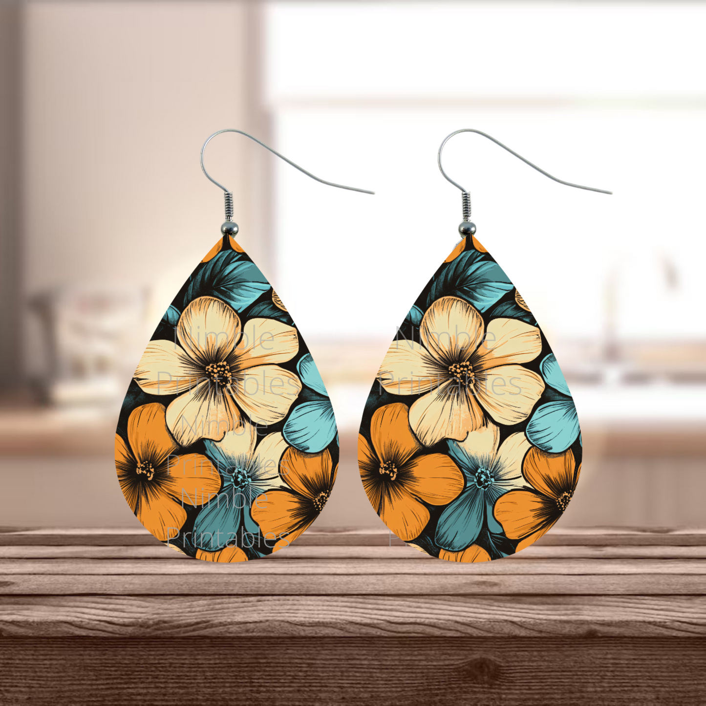 Teardrop Earring PNG Earring Bundle Orange & Pink Floral Sublimation Earring Designs Digital Download Instant Download Floral PNG Retro PNG