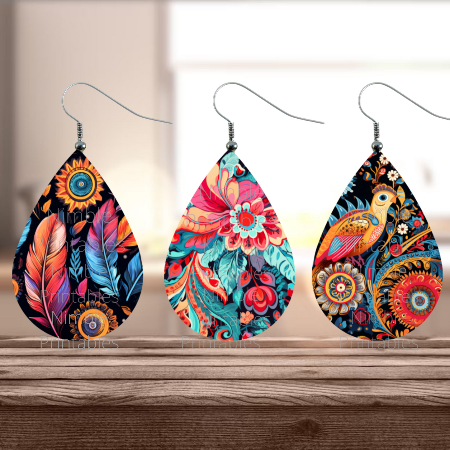 Teardrop Earring PNG Bundle 20 Hippie Boho Floral Earrings Sublimation Earring Designs Digital Download Instant Download Groovy PNG