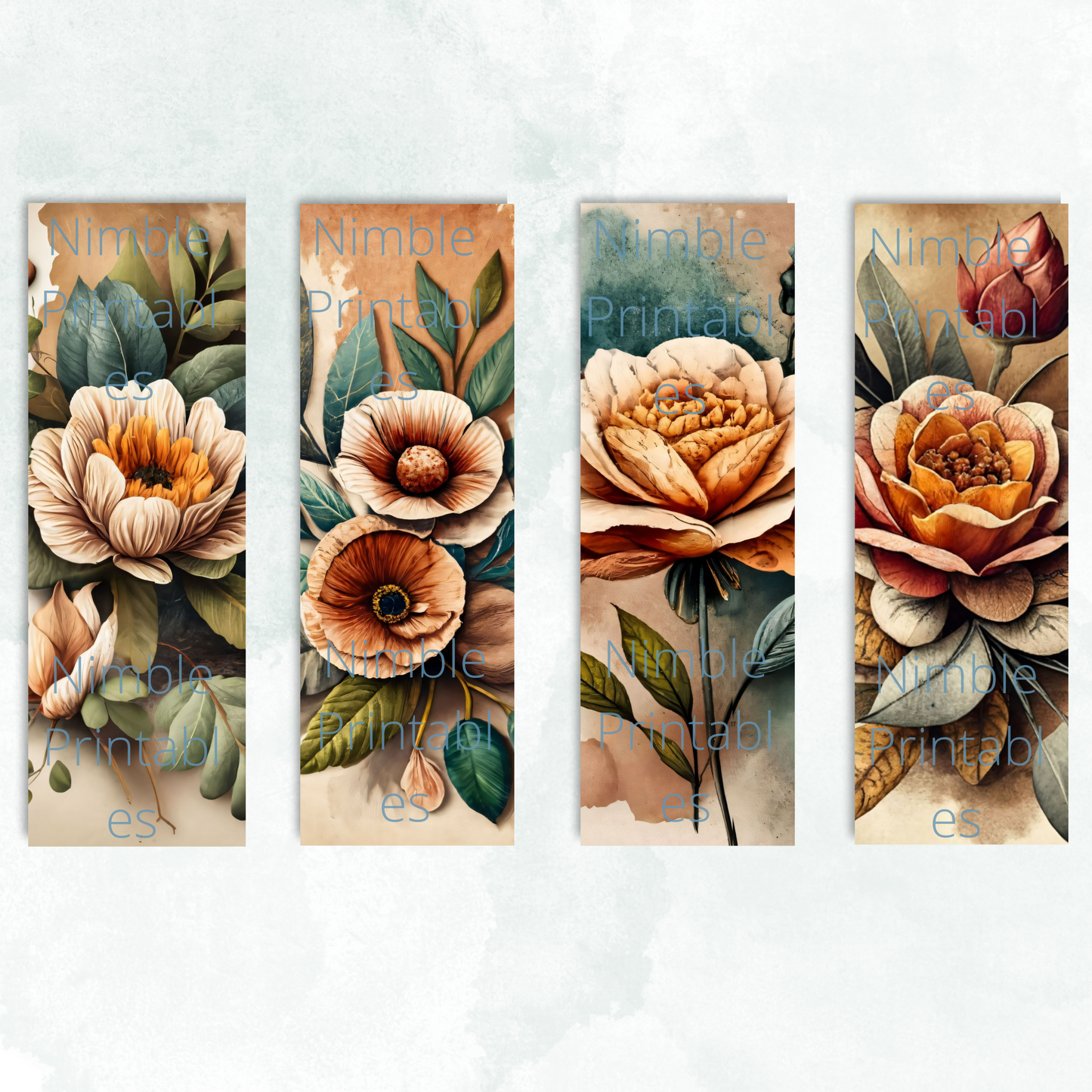 Printable Bookmarks Bundle Vintage Floral, Digital Download, Printable Bookmark Set, 25 PNG and 25 JPG Bookmark Sublimation