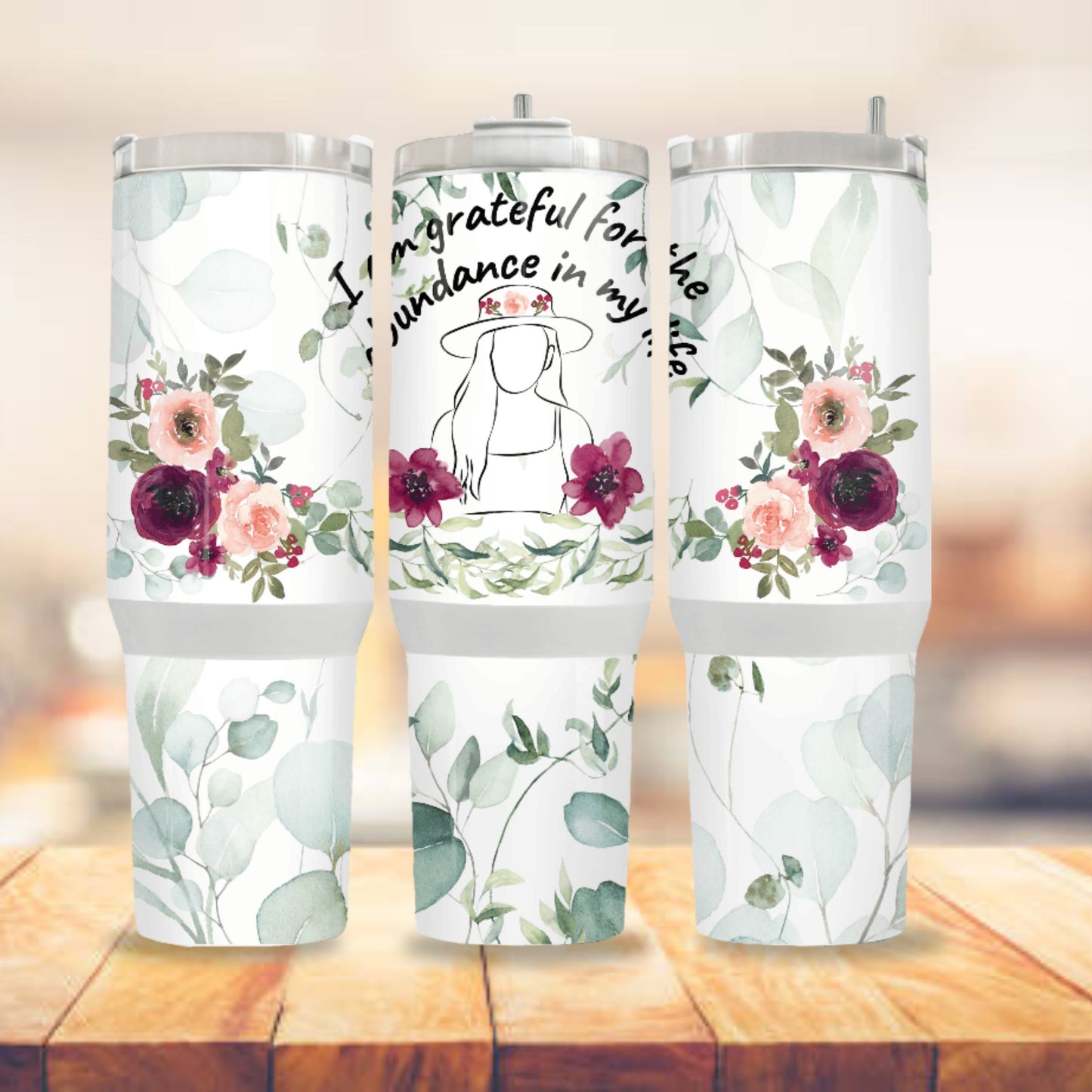 Floral Tumbler Wrap, Positive Affirmations Tumbler Wrap Sublimation Design 40z Tumbler Digital Download PNG, Tumbler PNG