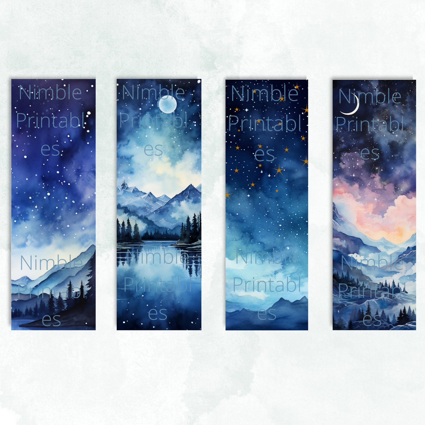 Printable Bookmarks Bundle Celestial Theme, Digital Downloads, Watercolor bookmark, 30 PNG and JPG Bookmark Sublimation