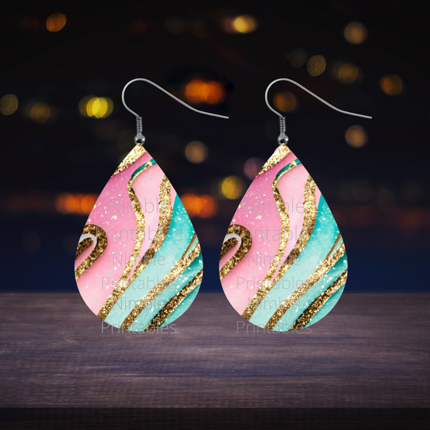Teardrop Earring PNG Pink and Green Glitter Earrings Teardrop Earring PNG Sublimation Earring Designs Digital Download Instant Download