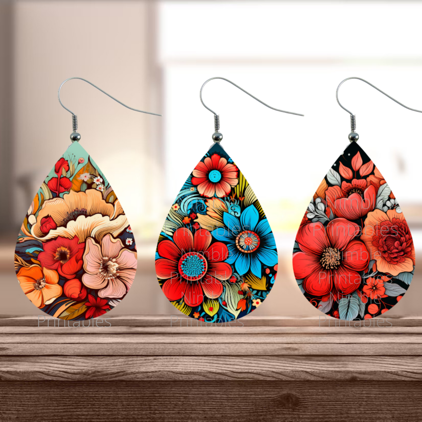 Teardrop Earring PNG Bundle 30 Boho Floral Earrings Teardrop Earring PNG Sublimation Earring Designs Digital Download Instant Download