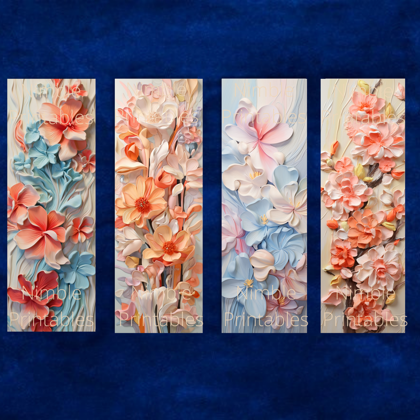 Printable Bookmarks Bundle 3D Floral Prints, Digital Downloads, Bookish Gifts, 44 PNG and 44 JPG Bookmark Sublimation