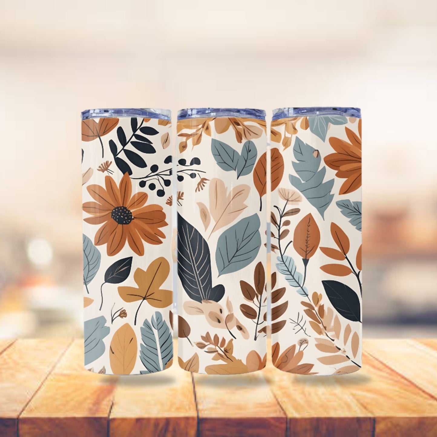 Autumn Floral Tumbler Wrap Sublimation 20 oz Skinny Tumbler Digital Download PNG, Floral Tumbler Wrap Straight Skinny Tumbler Design Boho