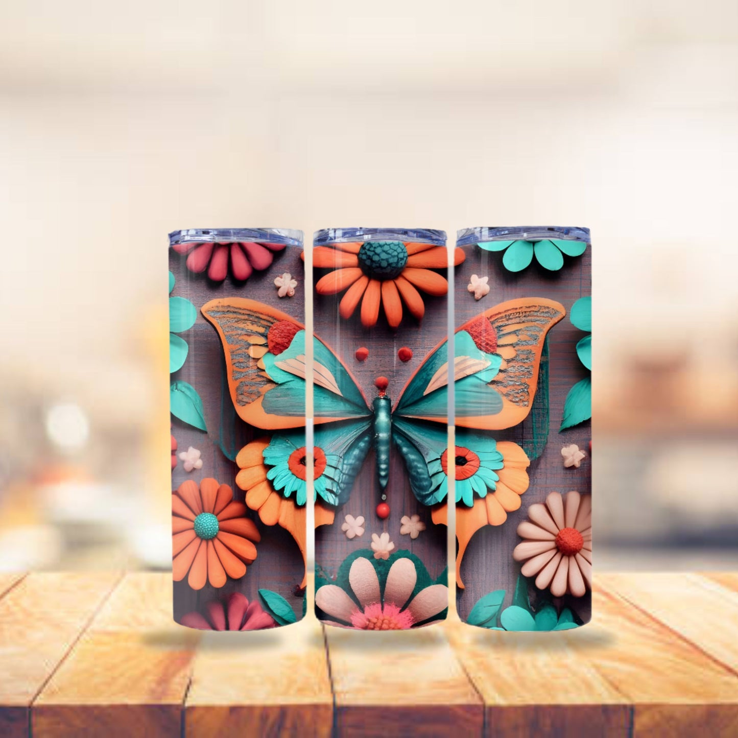 Butterfly Tumbler Wrap Butterfly Design Tumbler Sublimation Design 20oz Skinny Tumbler Digital Download PNG Straight Skinny Tumbler Boho