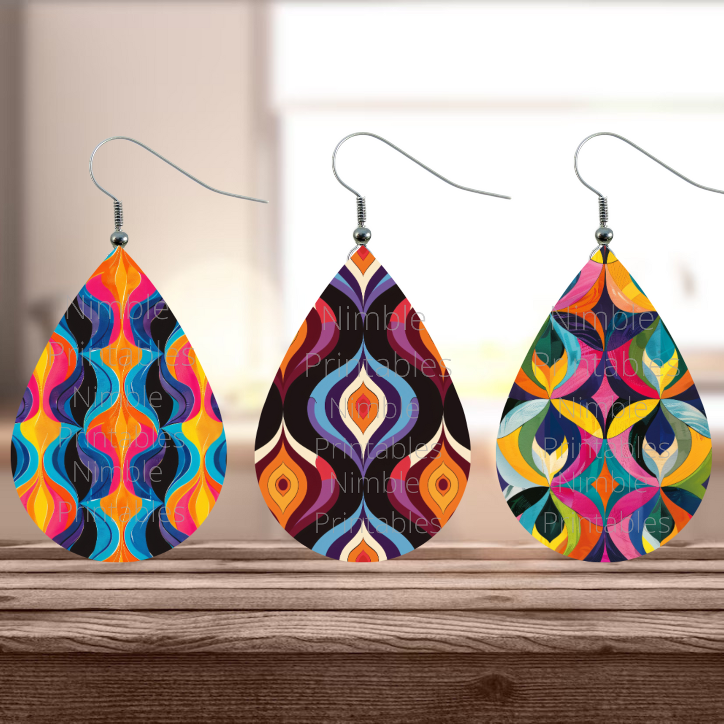 Teardrop Earring PNG Bundle Retro Print PNG Earrings Sublimation Earring Designs Digital Download Instant Download Groovy PNG, Trendy png
