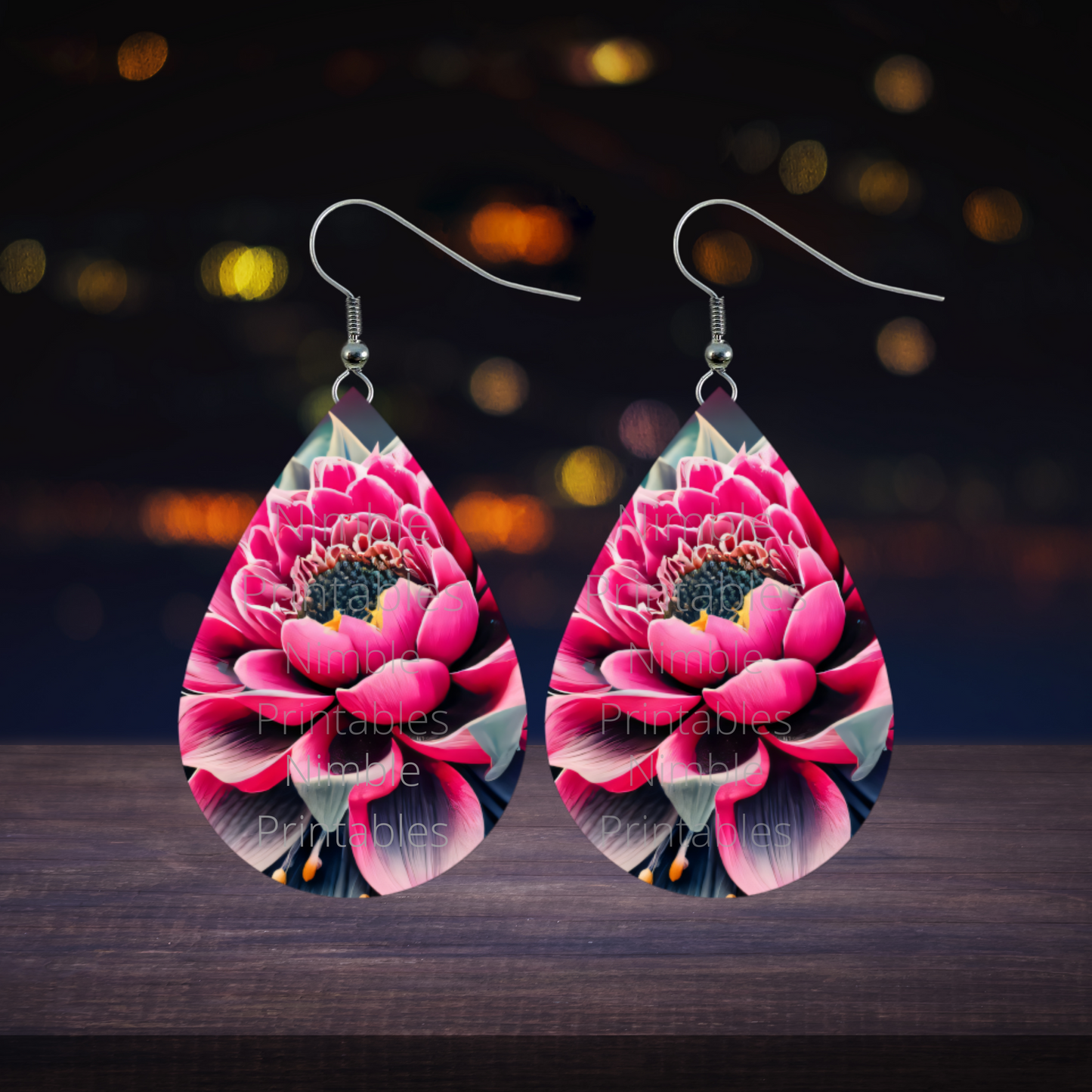 Teardrop Earrings PNG Succulent PNG Sublimation Earring Designs Floral PNG Sublimation Prints Digital Download Instant Download Pink Png