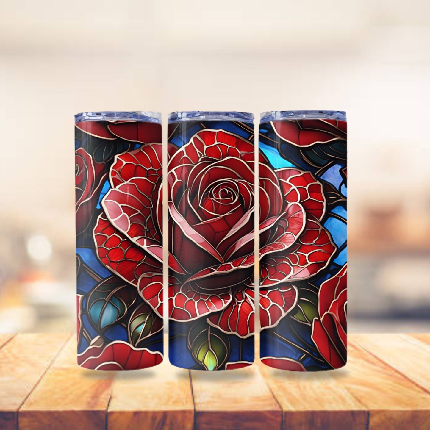 Rose Stained Glass Tumbler Wrap 20oz Skinny Tumbler Sublimation Design Digital Download PNG Tumbler Skinny Tumbler Red Rose Stained Glass