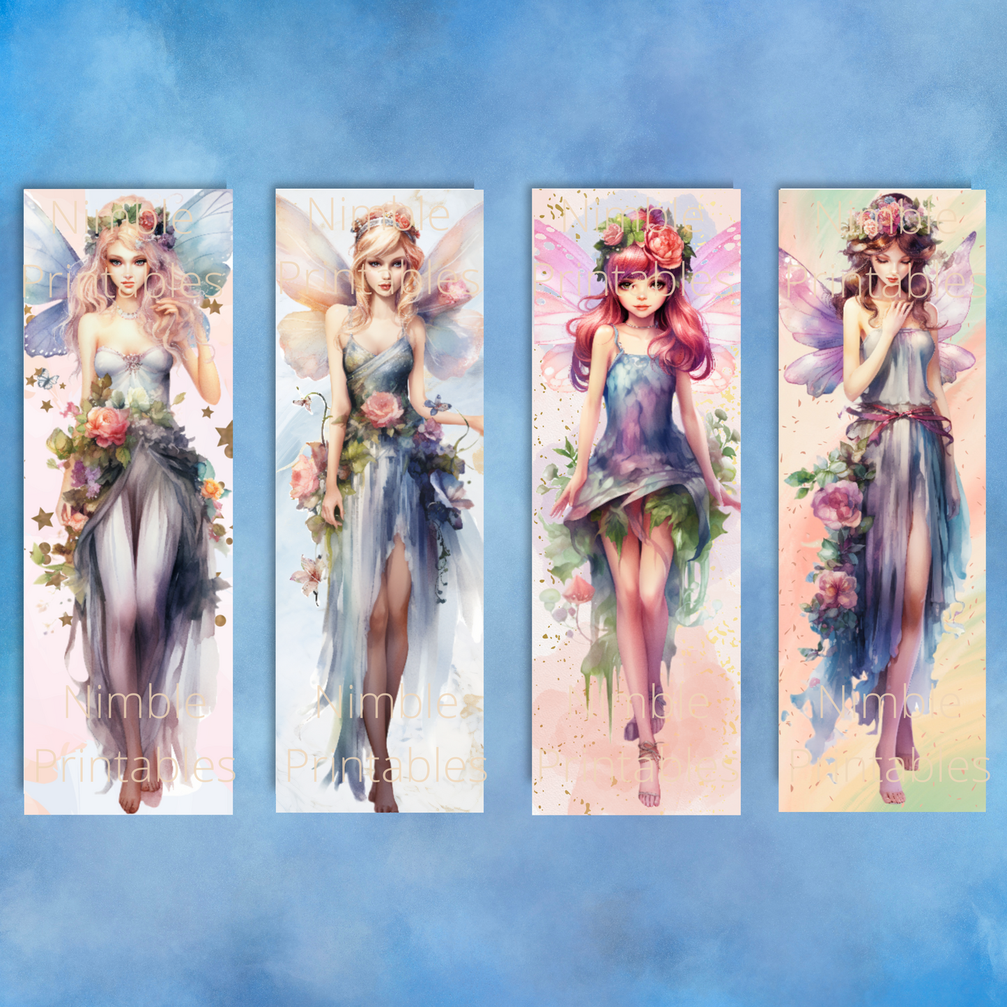 Fantasy Fairy Printable Bookmarks Bundle, Digital Downloads, Watercolor Bookmark, 15 PNG and 15 JPG Bookmark Sublimation Book Lover