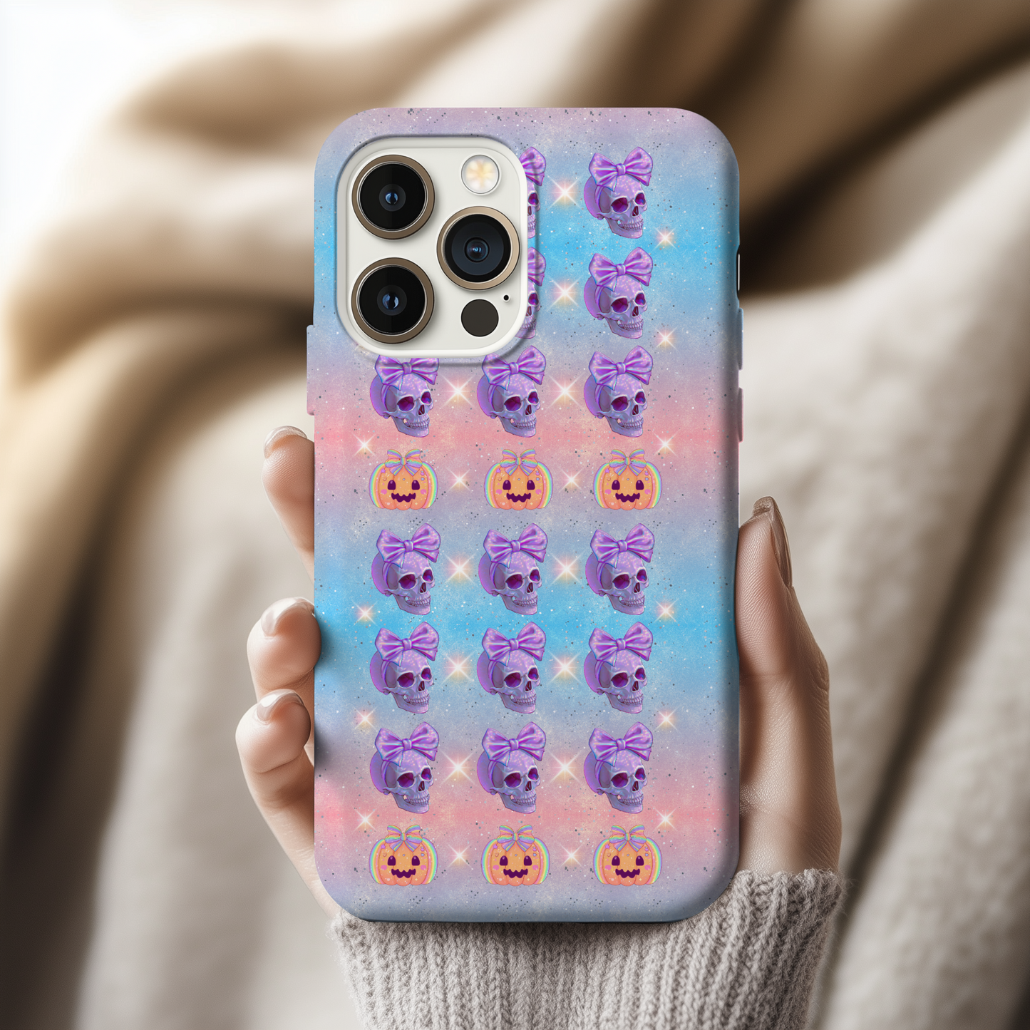 Pastel Iridescent Skull iPhone Case Cute Halloween Phone Cover Tough Cases Alternative Phone Case Gift for Her Goth Phone Case