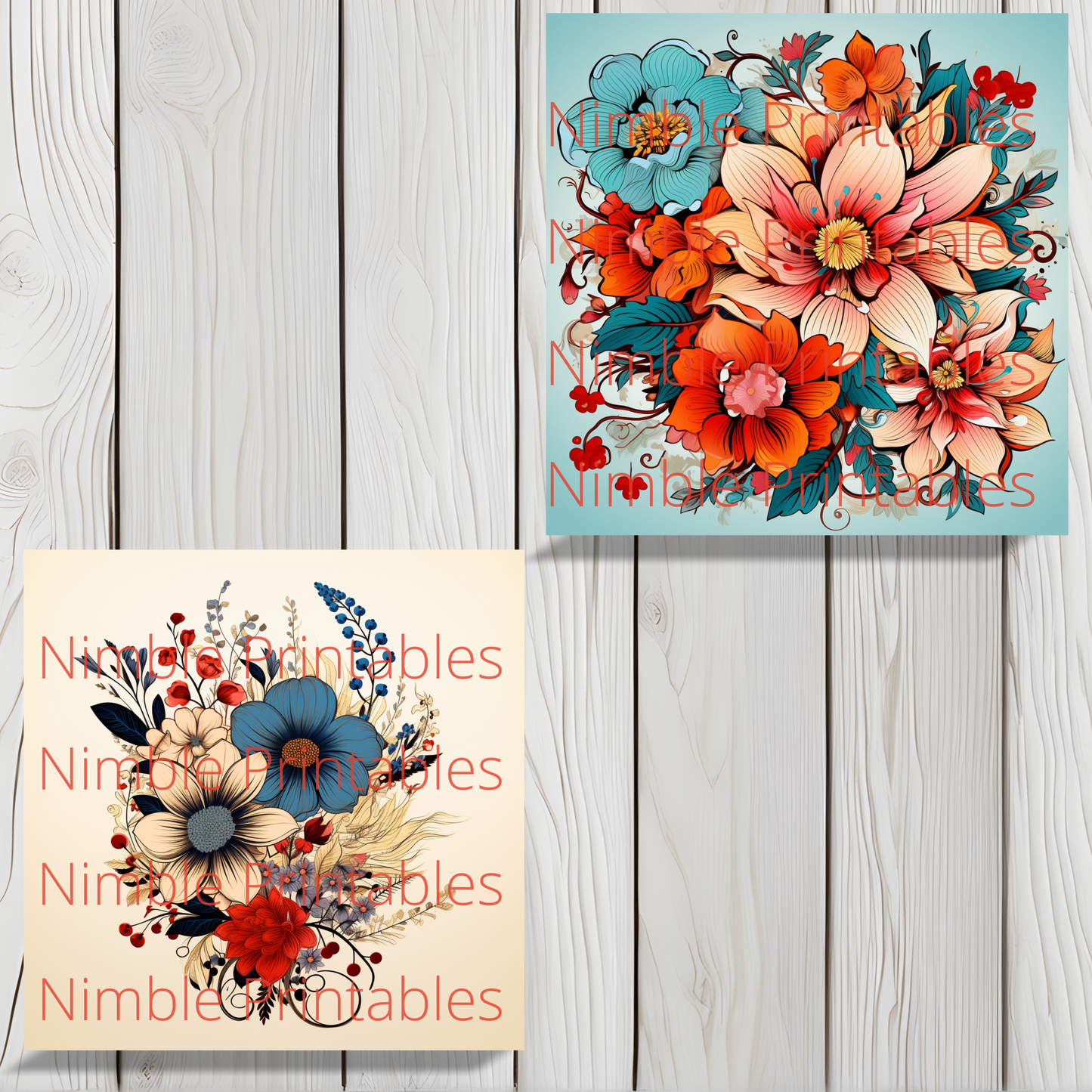 Boho Floral Square Coaster PNG, Coaster Bundle, Floral png, Boho PNG, Instant Downloads Sublimation Design