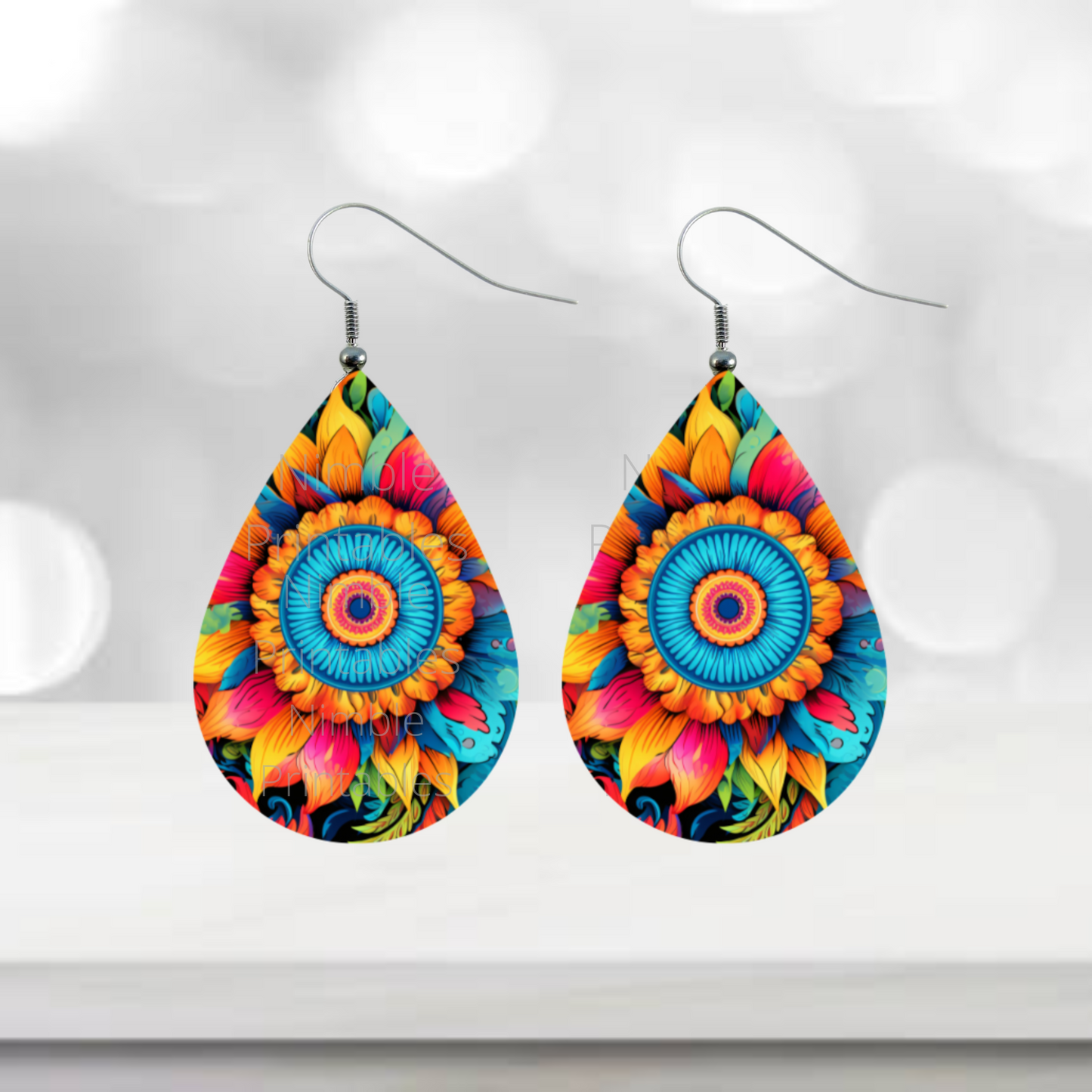 Teardrop Earring PNG Bundle 20 Hippie Boho Floral Earrings Sublimation Earring Designs Digital Download Instant Download Groovy PNG