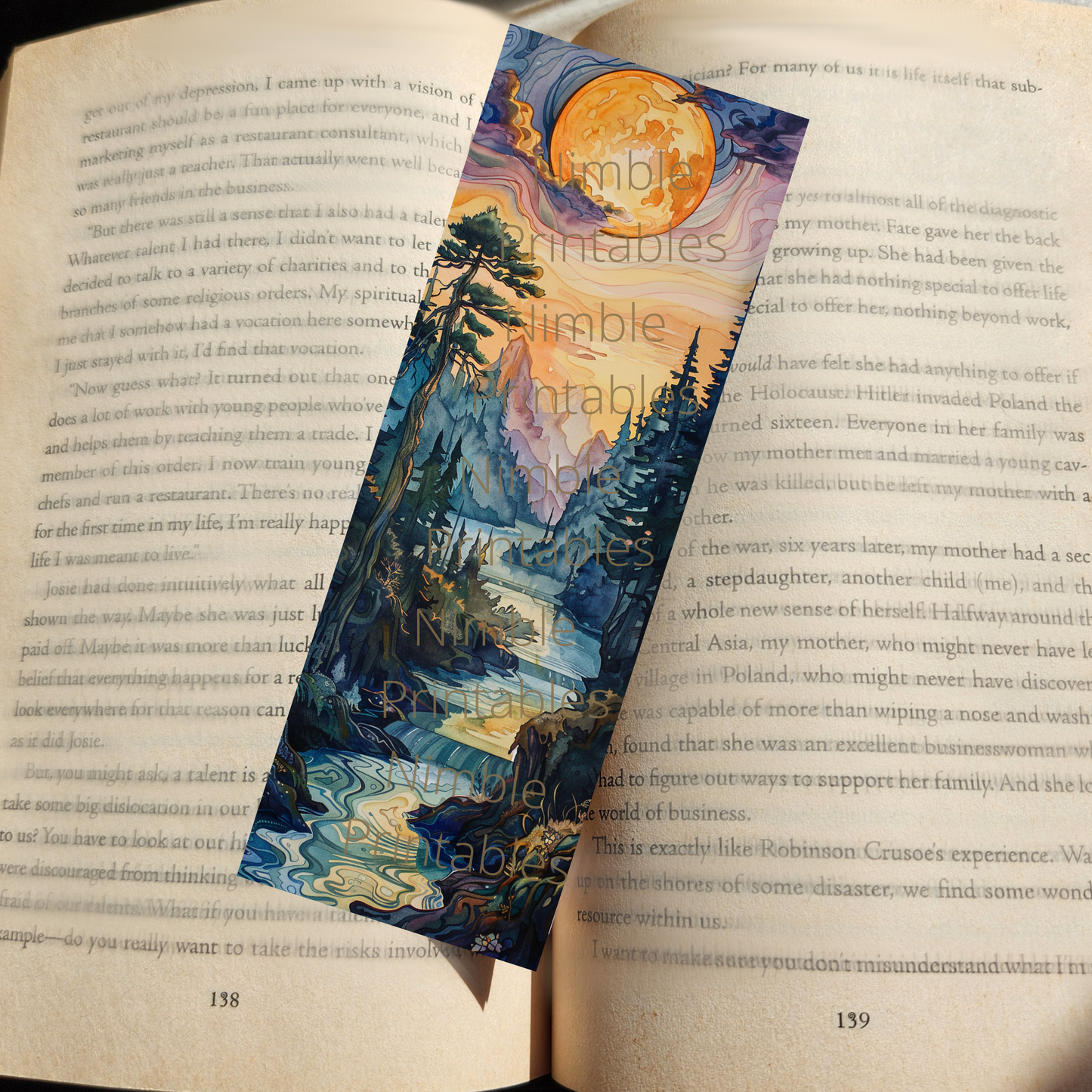 Printable Bookmarks Bundle Landscape Print, Digital Downloads, Watercolor Bookmark, 40 PNG and 40 JPG Bookmark Sublimation