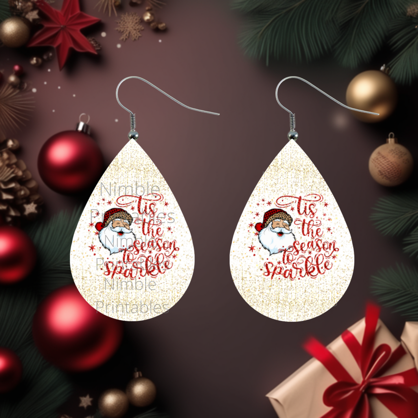 Teardrop Earring PNG Bundle Christmas Earrings Sublimation Earring Designs Digital Download Instant Download Christmas PNG, Santa PNG