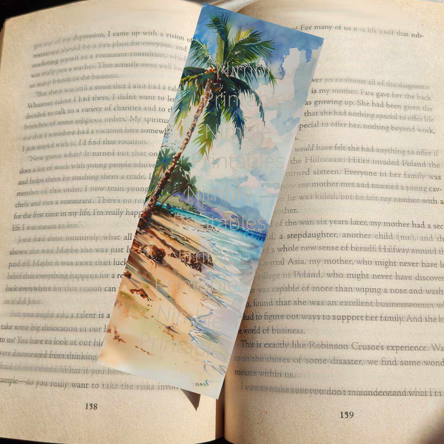Printable Bookmarks Bundle Beach Theme, Digital Downloads, Watercolor Bookmark, 40 PNG and 40 JPG Bookmark Sublimation