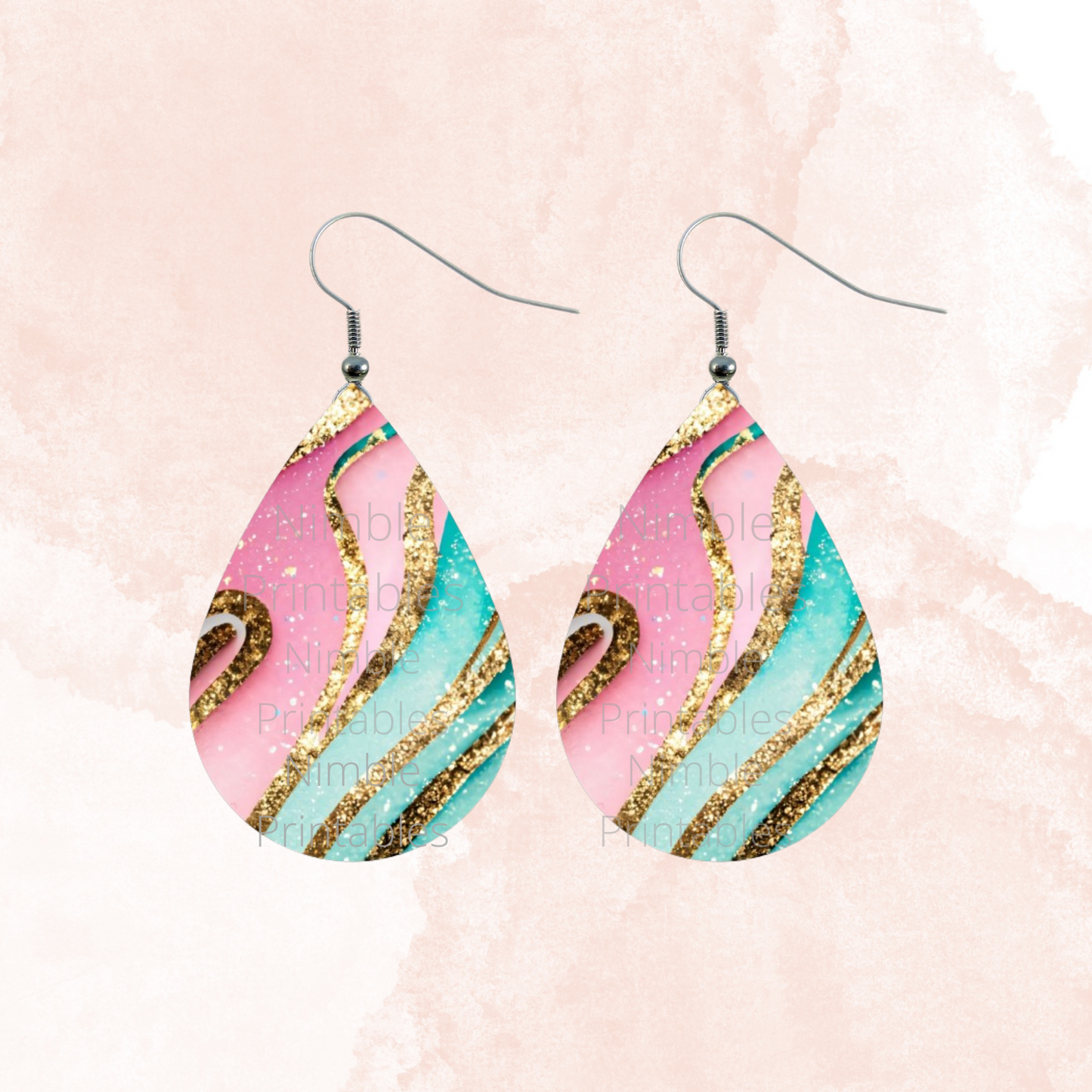 Teardrop Earring PNG Pink and Green Glitter Earrings Teardrop Earring PNG Sublimation Earring Designs Digital Download Instant Download