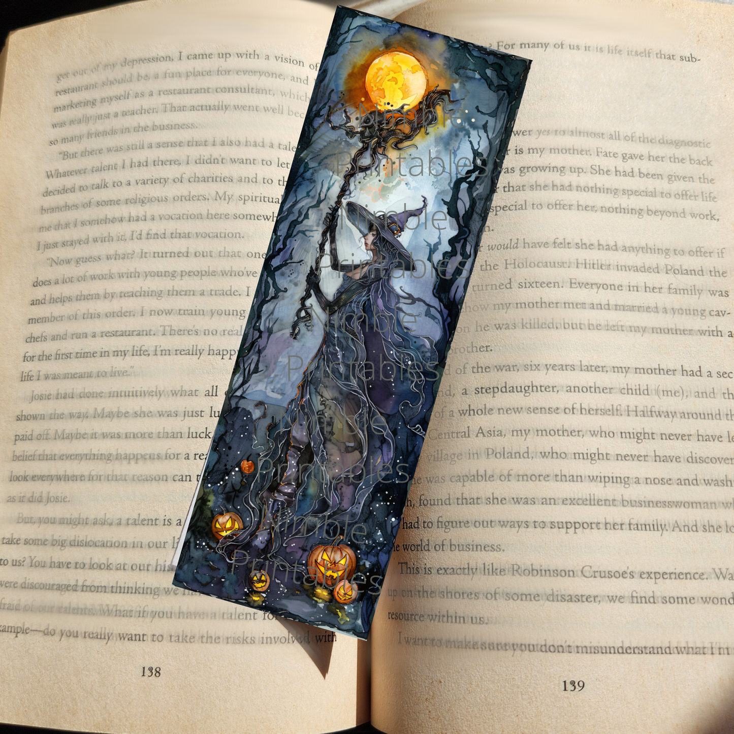 Printable Bookmarks Bundle Halloween Watercolor, Digital Downloads, 29 PNG and 29 JPG Bookmark Sublimation Fantasy png, Dark Academia png