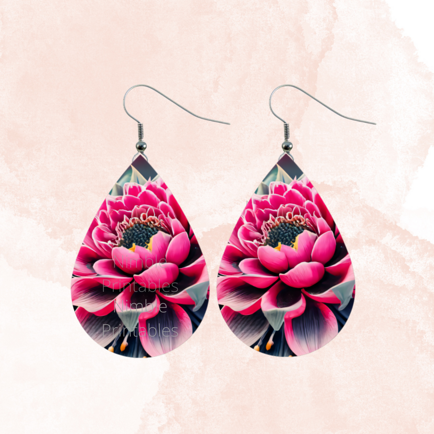 Teardrop Earrings PNG Succulent PNG Sublimation Earring Designs Floral PNG Sublimation Prints Digital Download Instant Download Pink Png