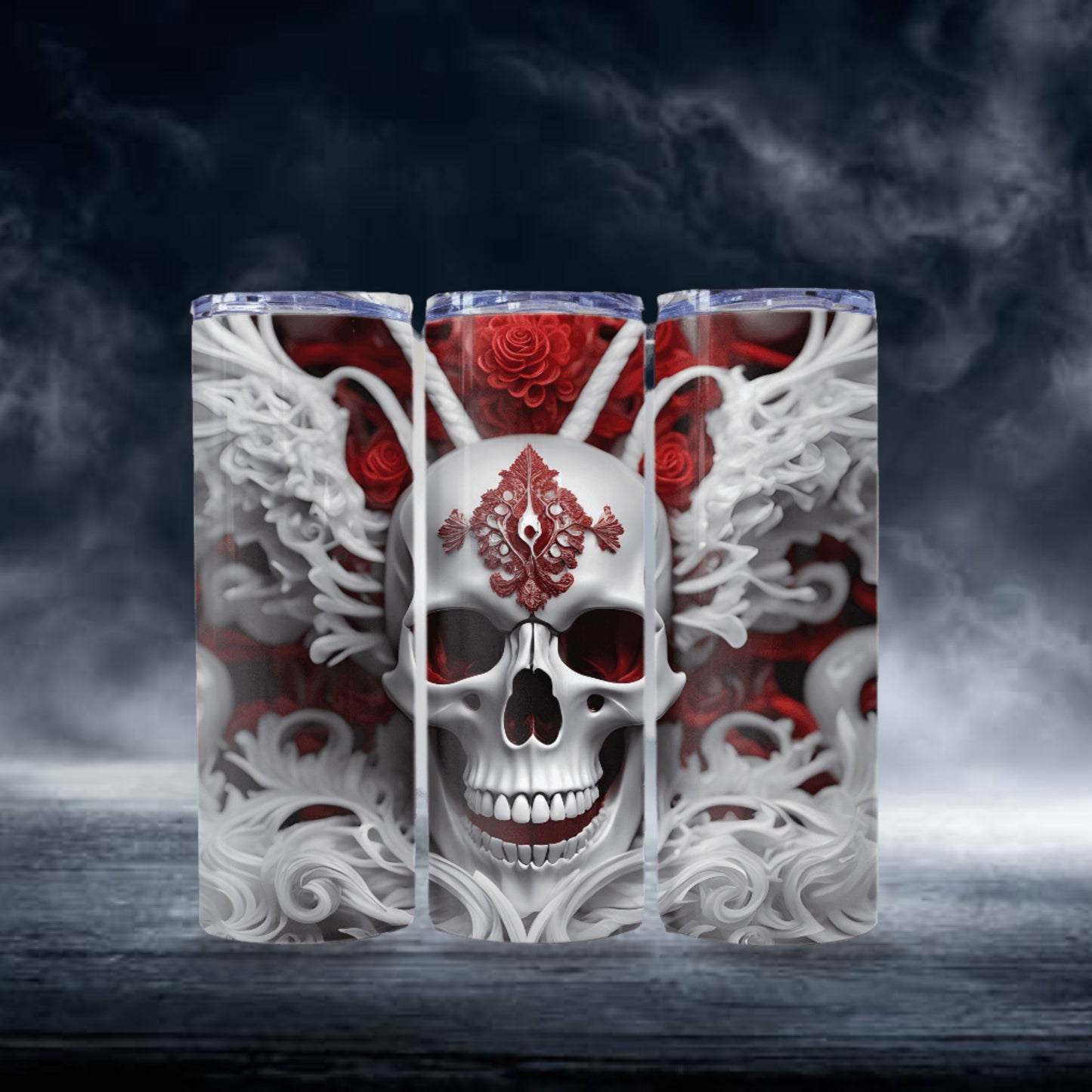Skull Tumbler Sublimation Design 20oz Skinny Tumbler Digital Download PNG Gothic Halloween Tumbler White Skull