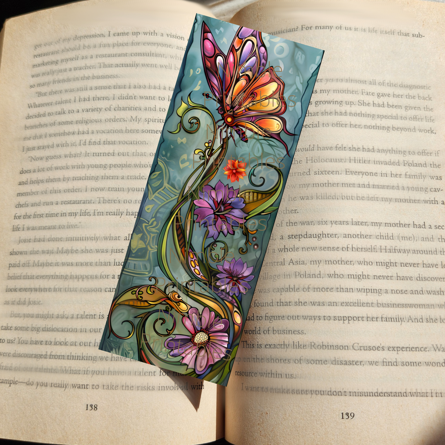 Printable Bookmarks Bundle Fantasy Butterflies, Digital Downloads, Stained Glass, 40 PNG and 40 JPG Bookmark Sublimation