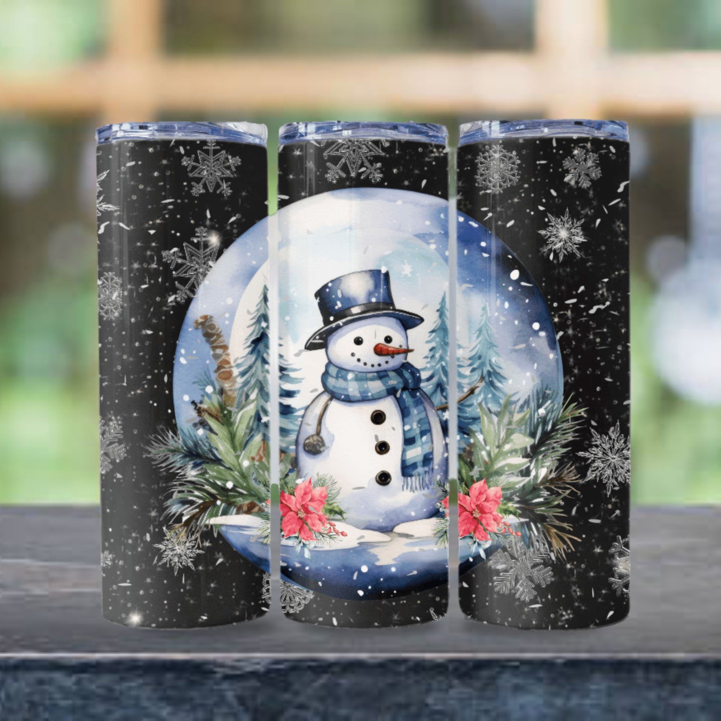 Snowman Snowglobe Tumbler Wrap 20z Skinny Tumbler Sublimation Design Digital Download PNG Snowman PNG