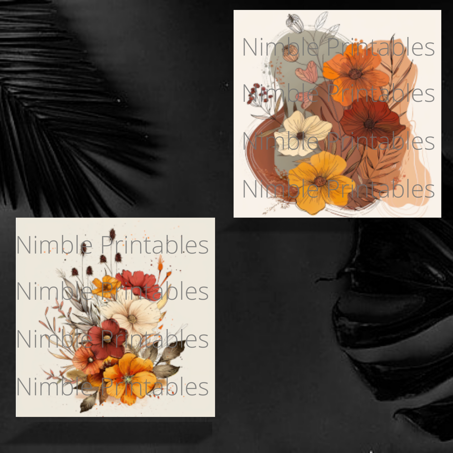 Autumn Boho Floral Square Coaster PNG, Coaster Bundle, Floral png, Boho PNG, Instant Downloads Sublimation Design