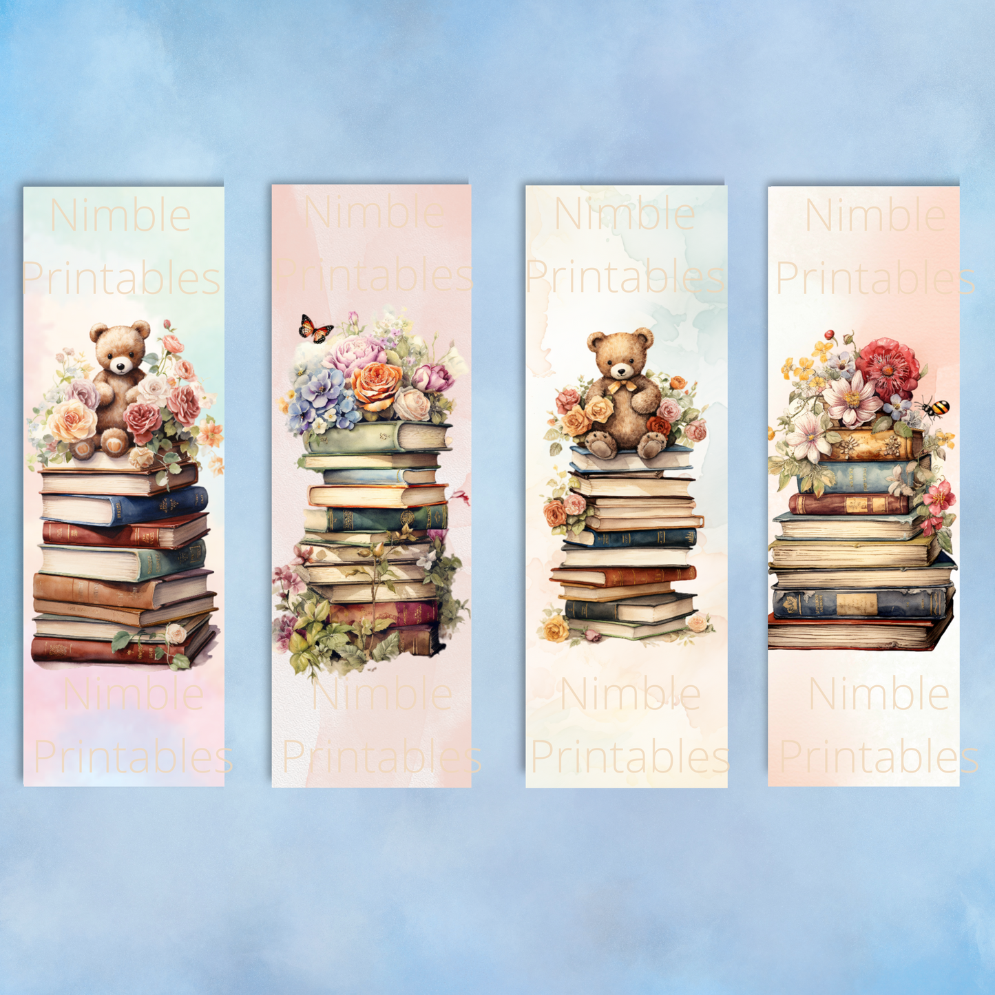 Cute Bookmarks Bundle, Printable Bookmarks, Digital Downloads, Watercolor Bookmark, 35 PNG and 35 JPG Bookmark Sublimation