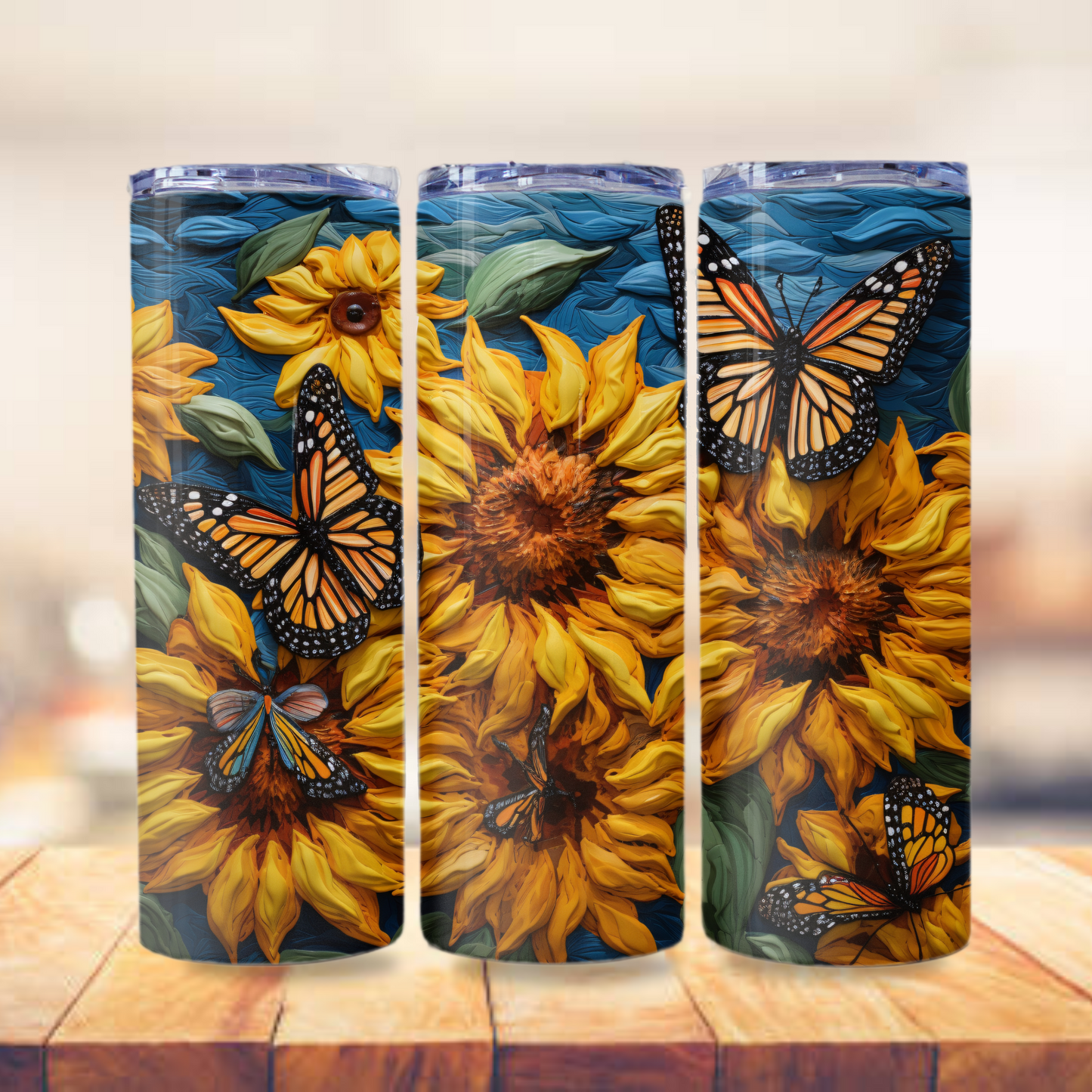 Sunflower Tumbler Wrap Sublimation Design 20oz Skinny Tumbler Digital Download PNG Sunflower PNG Butterflies PNG