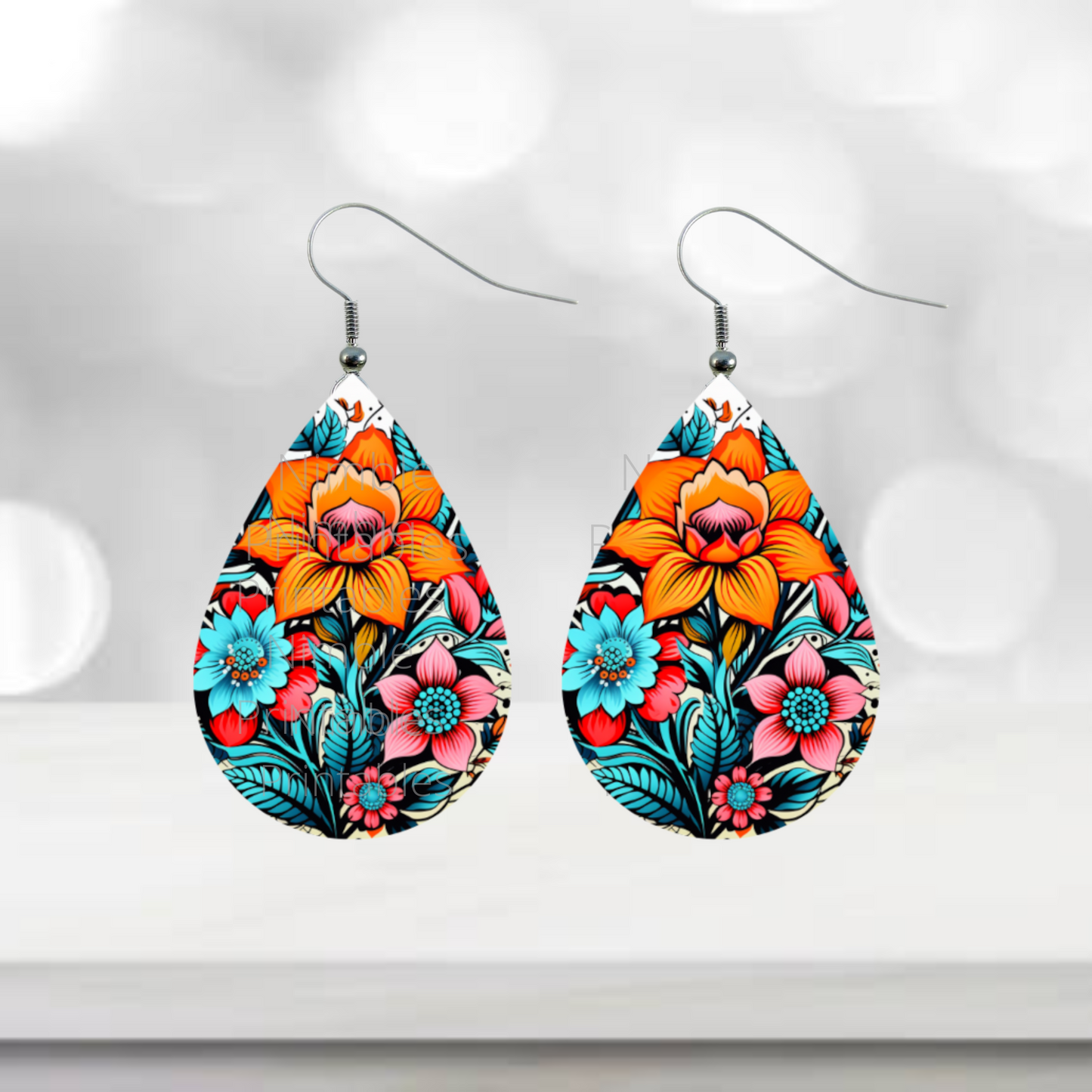 Teardrop Earring PNG Bundle 30 Boho Floral Earrings Teardrop Earring PNG Sublimation Earring Designs Digital Download Instant Download