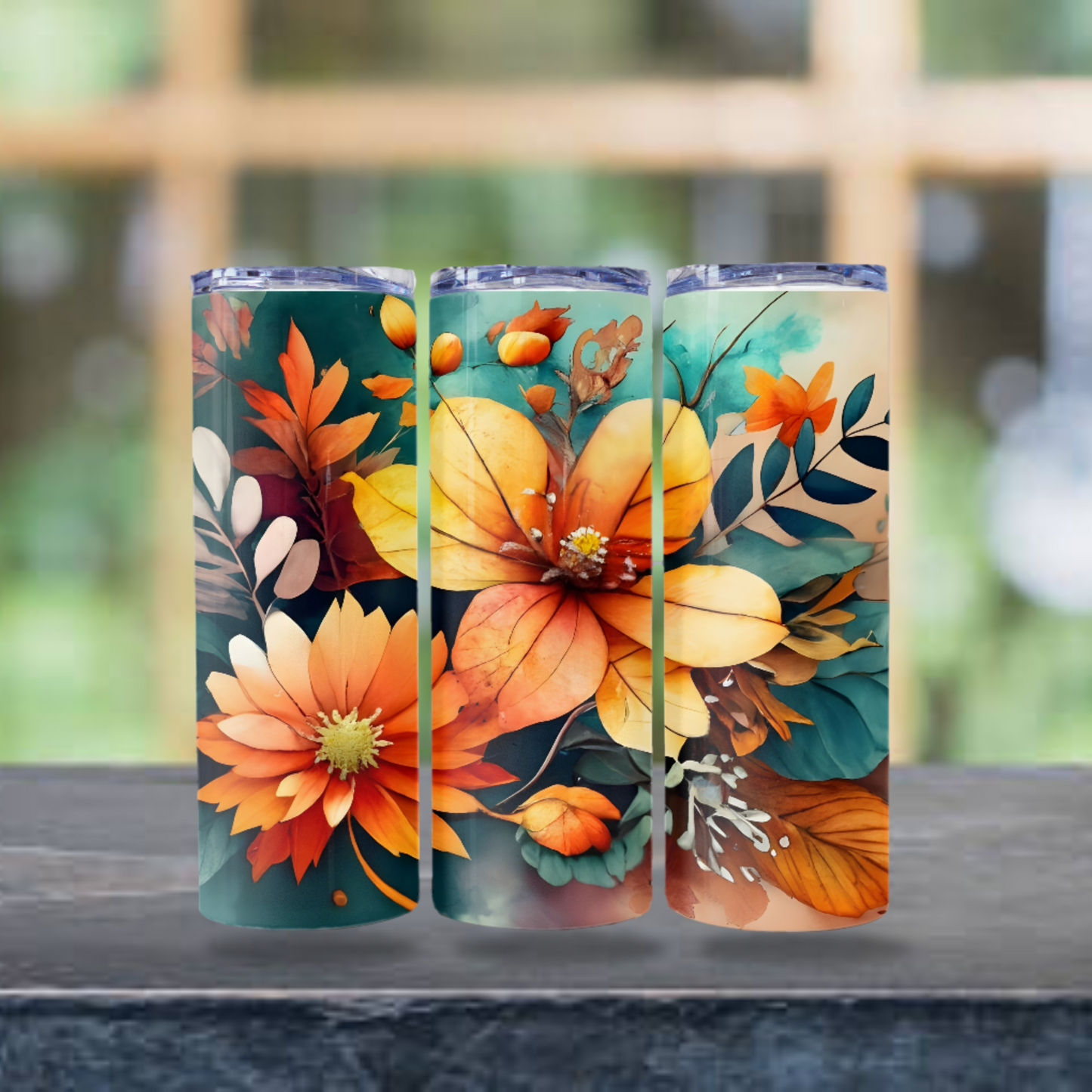 Autumn Floral Tumbler Wrap Boho Tumbler Sublimation Design 200z Skinny Tumbler Digital Download PNG, Floral Straight Skinny Tumbler