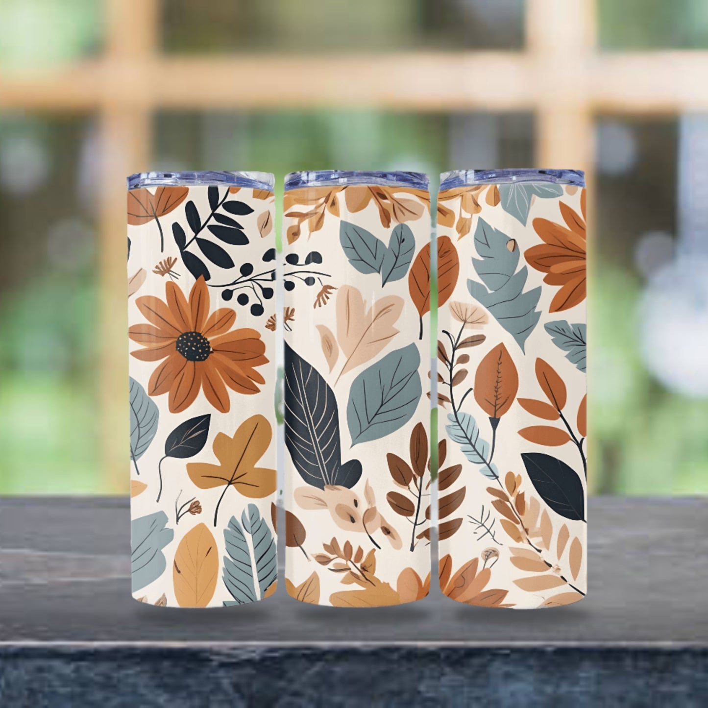 Autumn Floral Tumbler Wrap Sublimation 20 oz Skinny Tumbler Digital Download PNG, Floral Tumbler Wrap Straight Skinny Tumbler Design Boho