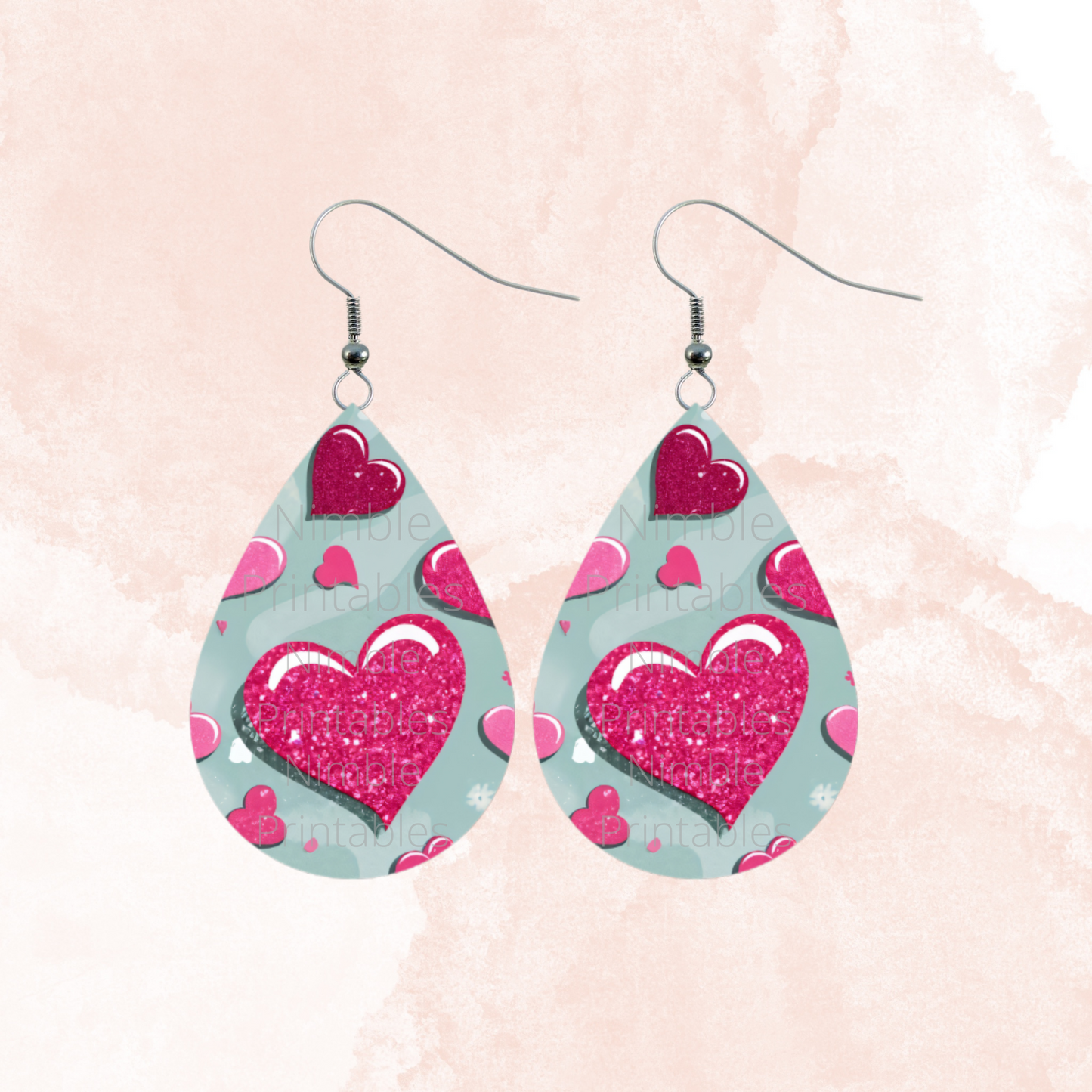 Valentines Day Teardrop Earrings PNG Sublimation Earring Designs Teardrop Earring Sublimation Digital Download Instant Download Hearts PNG