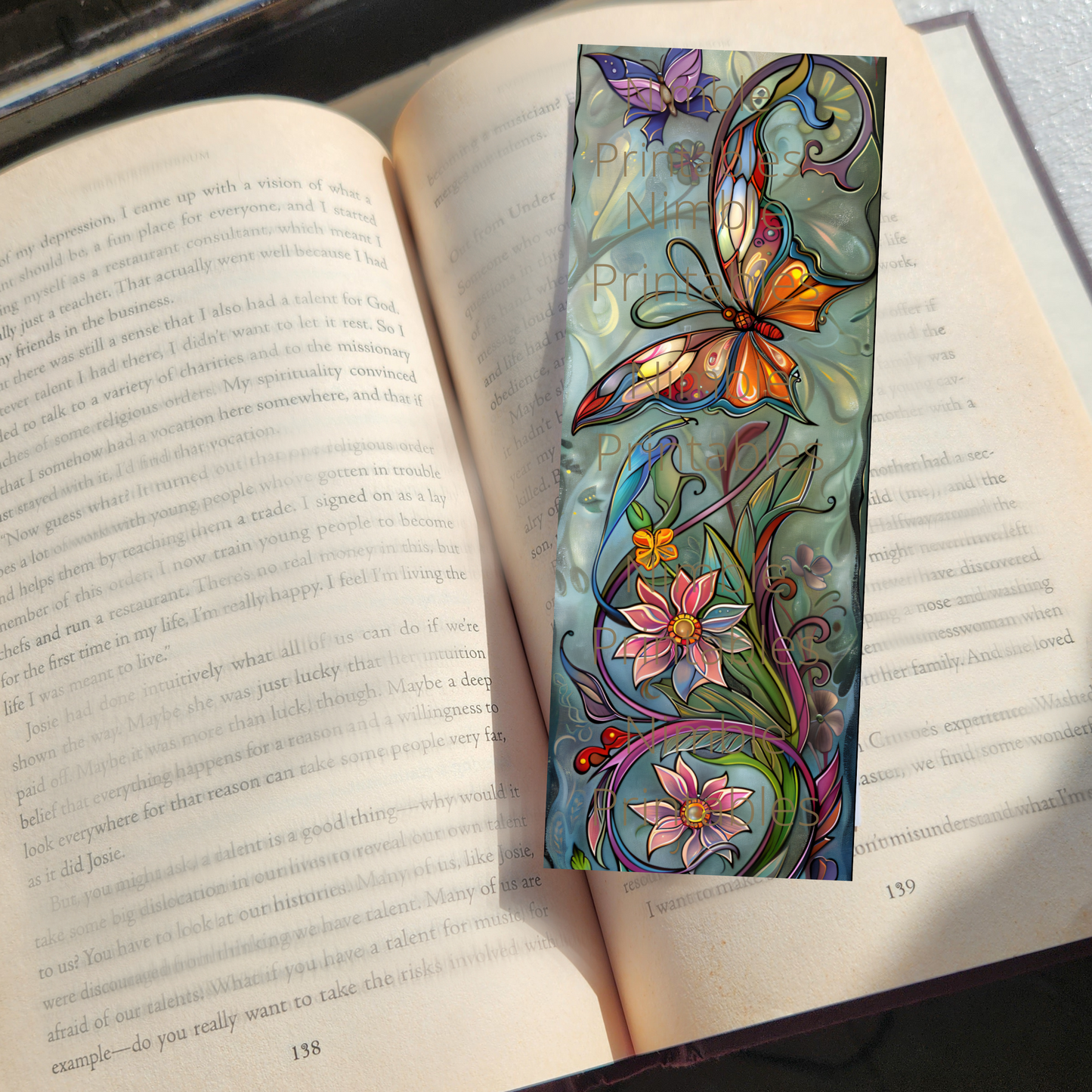 Printable Bookmarks Bundle Fantasy Butterflies, Digital Downloads, Stained Glass, 40 PNG and 40 JPG Bookmark Sublimation