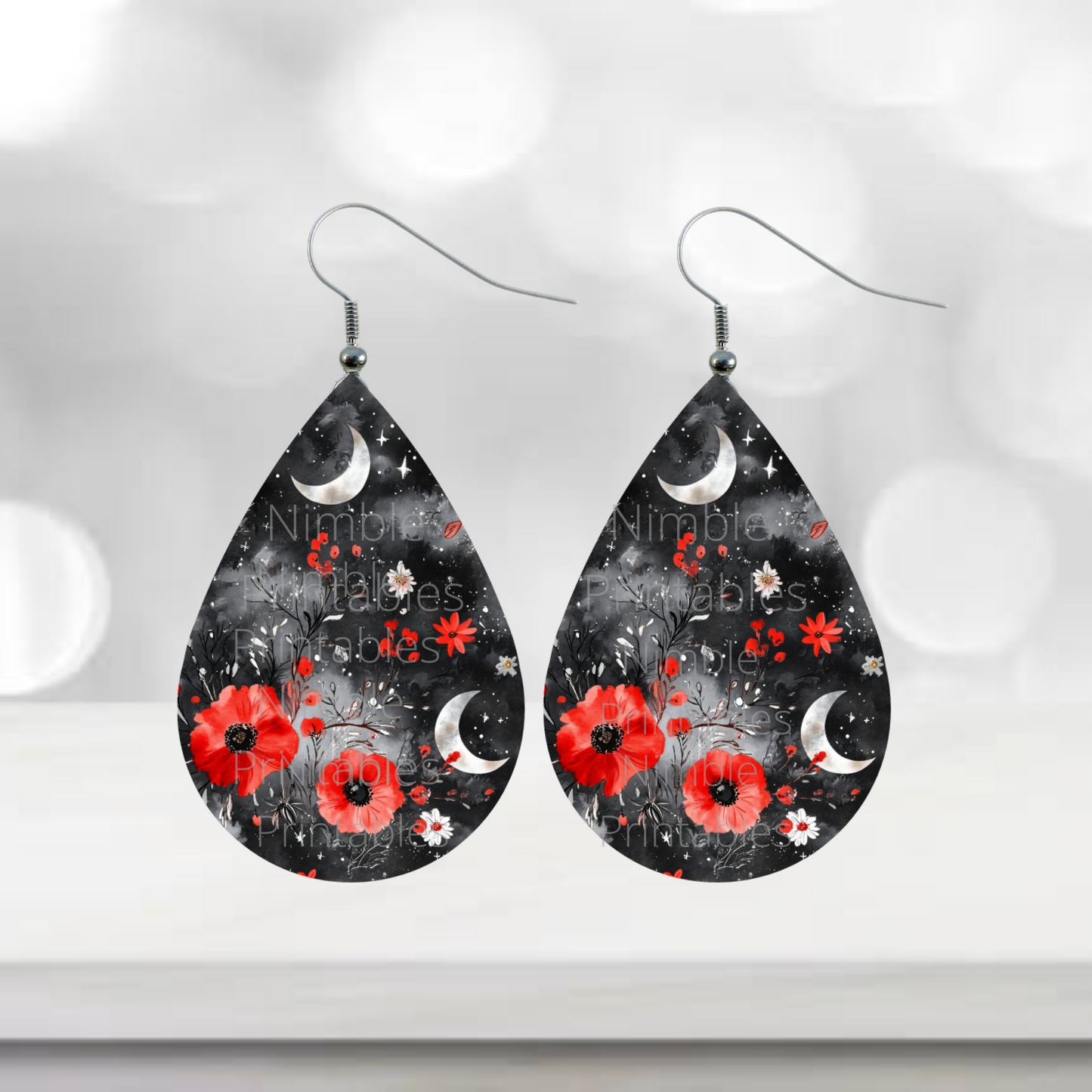 Celestial Wildflower Bundle Teardrop Earring PNG Earrings Sublimation Earring Designs Digital Download Instant Download Moon PNG, Floral PNG