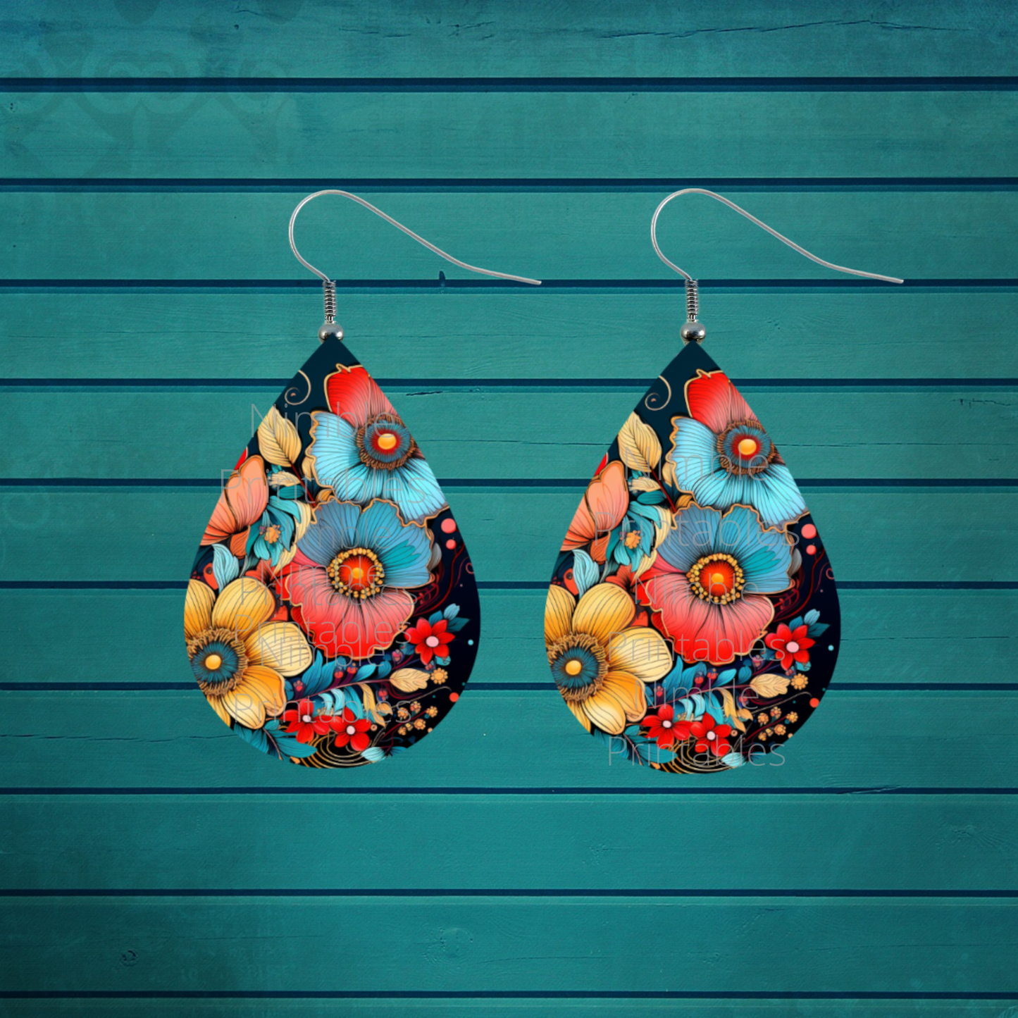 Teardrop Earring PNG Bundle 30 Boho Floral Earrings Teardrop Earring PNG Sublimation Earring Designs Digital Download Instant Download