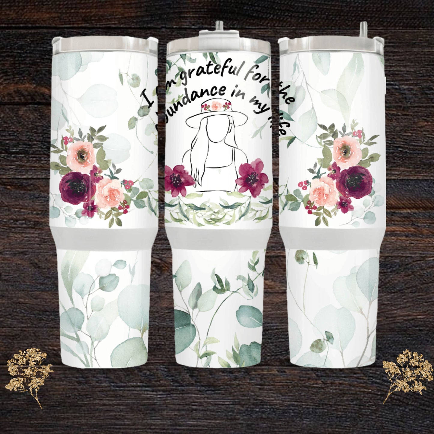 Floral Tumbler Wrap, Positive Affirmations Tumbler Wrap Sublimation Design 40z Tumbler Digital Download PNG, Tumbler PNG