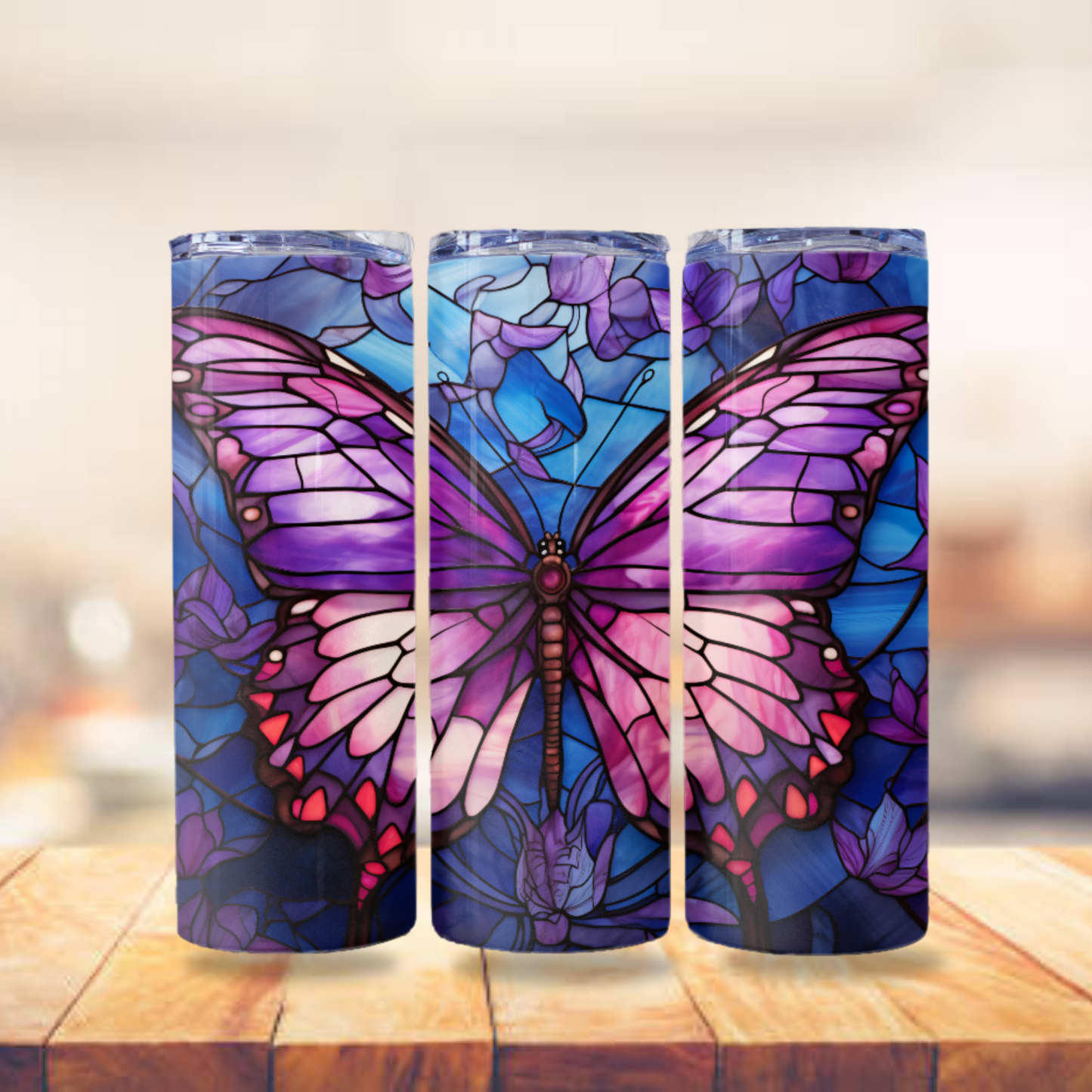 Butterfly Stained Glass Tumbler Wrap Design 20z Tumbler Digital Download PNG, Digital File Sublimation Tumbler Wrap, Purple PNG