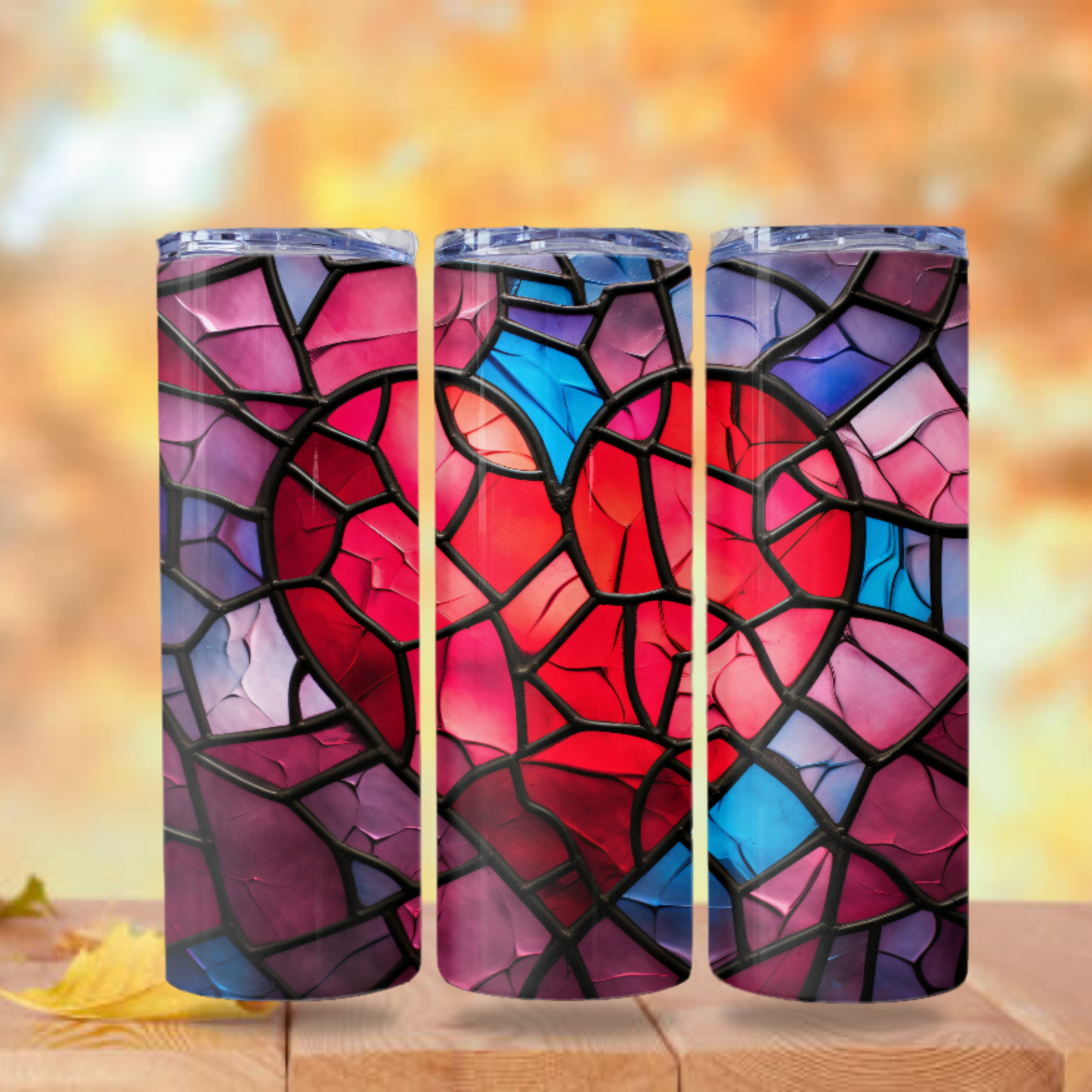 Heart Stained Glass Tumbler Wrap Design 20z Tumbler Digital Download PNG, Digital File sublimation Tumbler Wrap Love PNG, Hearts PNG