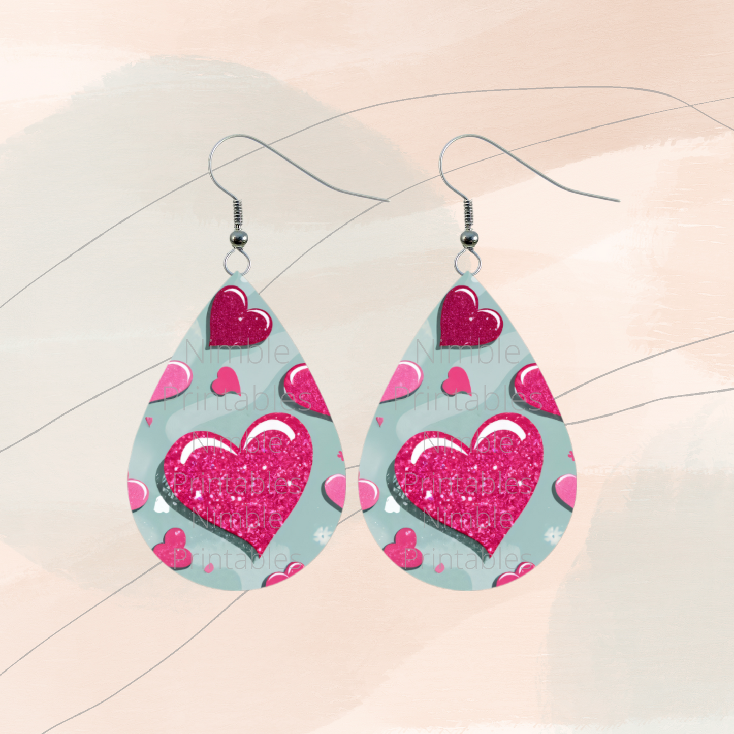 Valentines Day Teardrop Earrings PNG Sublimation Earring Designs Teardrop Earring Sublimation Digital Download Instant Download Hearts PNG