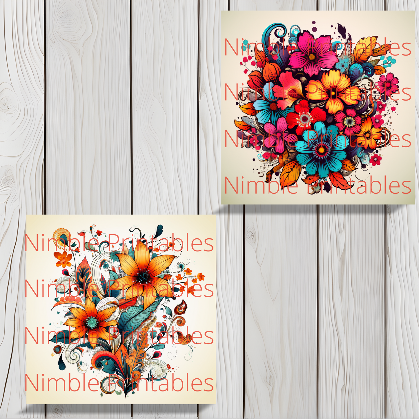 Boho Floral Square Coaster PNG, Coaster Bundle, Floral png, Boho PNG, Instant Downloads Sublimation Design