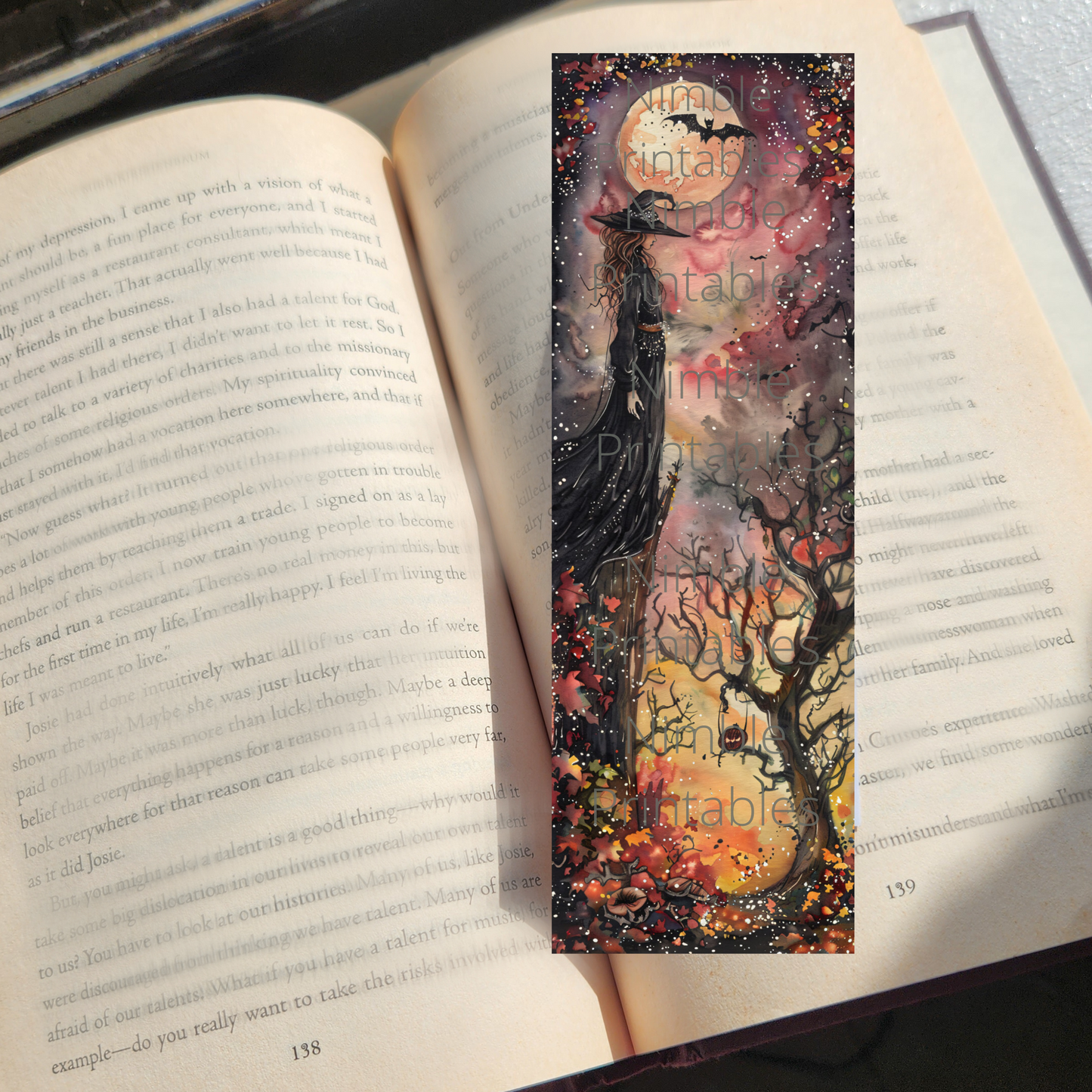 Printable Bookmarks Bundle Halloween Watercolor, Digital Downloads, 29 PNG and 29 JPG Bookmark Sublimation Fantasy png, Dark Academia png
