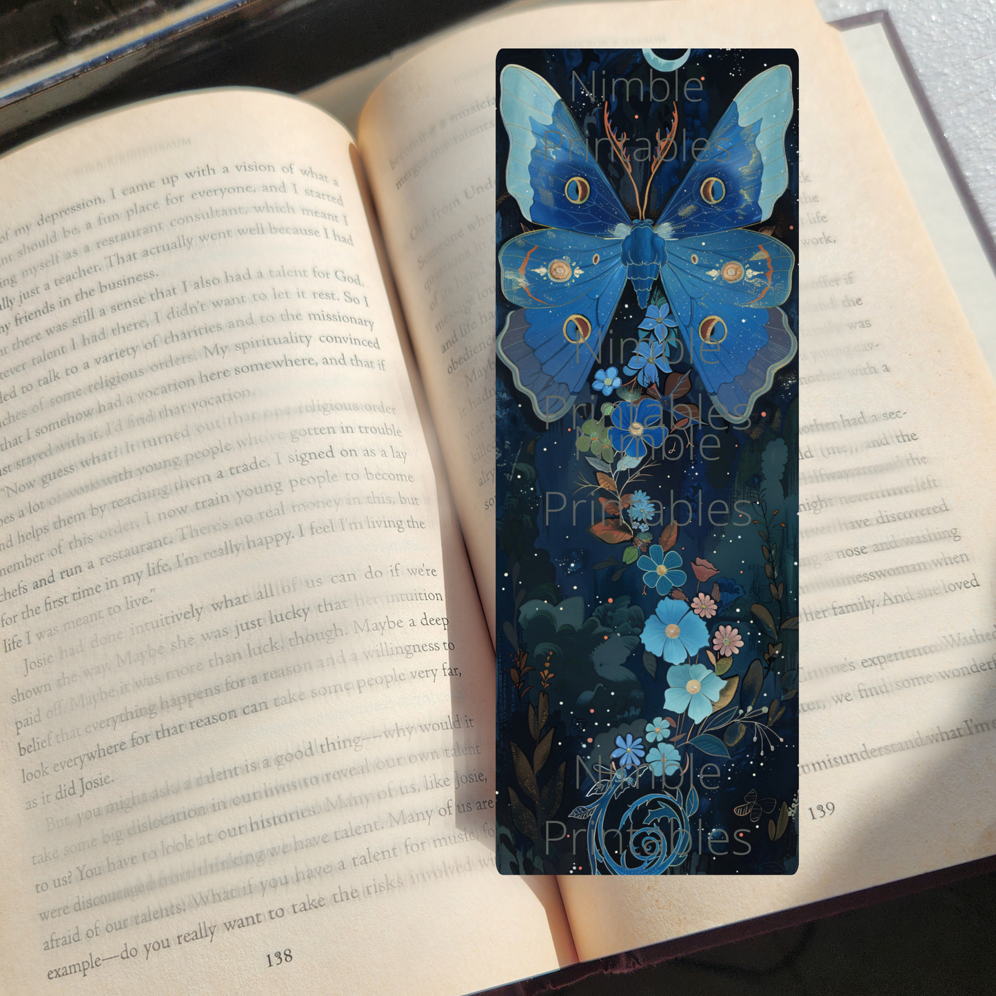 Printable Bookmarks Bundle Celestial Luna Moth, Digital Downloads, Watercolor Bookmark, 28 PNG and 28 JPG Bookmark Sublimation