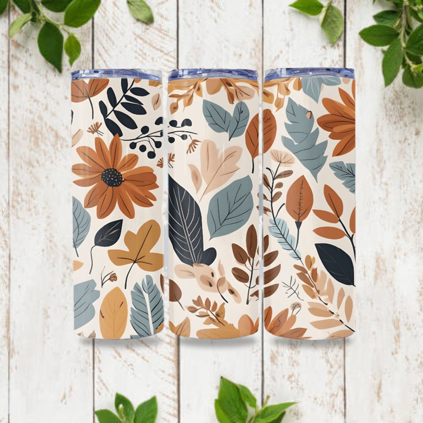 Autumn Floral Tumbler Wrap Sublimation 20 oz Skinny Tumbler Digital Download PNG, Floral Tumbler Wrap Straight Skinny Tumbler Design Boho