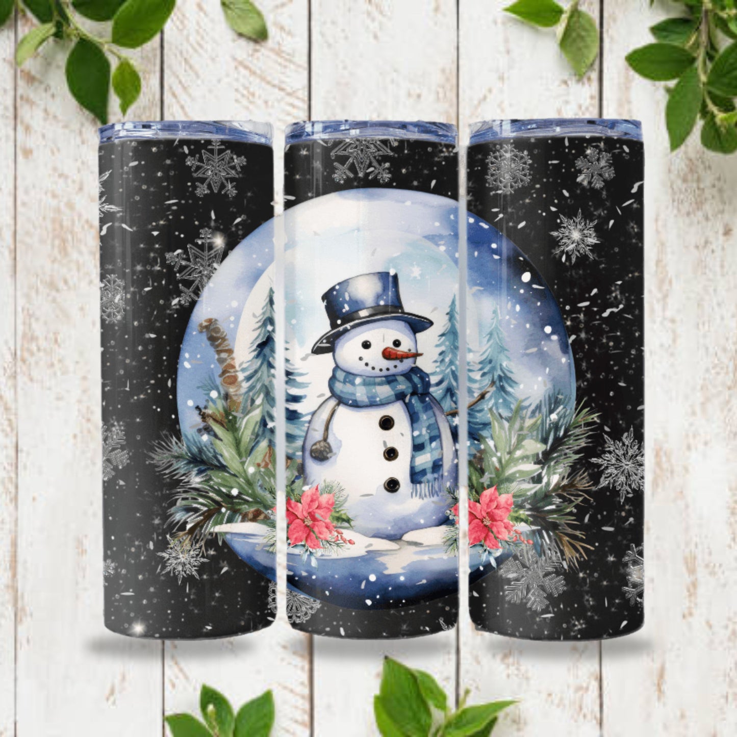 Snowman Snowglobe Tumbler Wrap 20z Skinny Tumbler Sublimation Design Digital Download PNG Snowman PNG