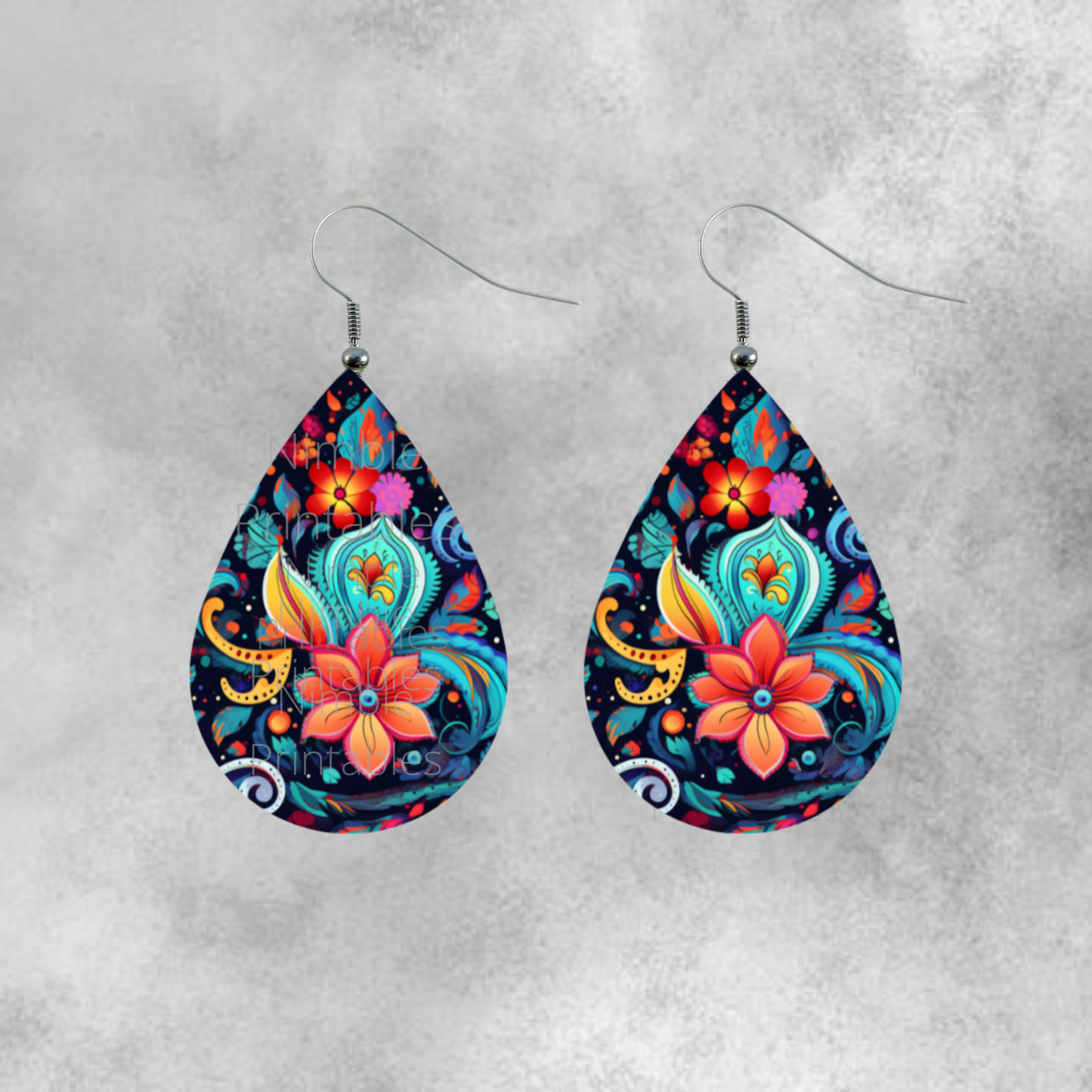 Teardrop Earring PNG Bundle 20 Hippie Boho Floral Earrings Sublimation Earring Designs Digital Download Instant Download Groovy PNG