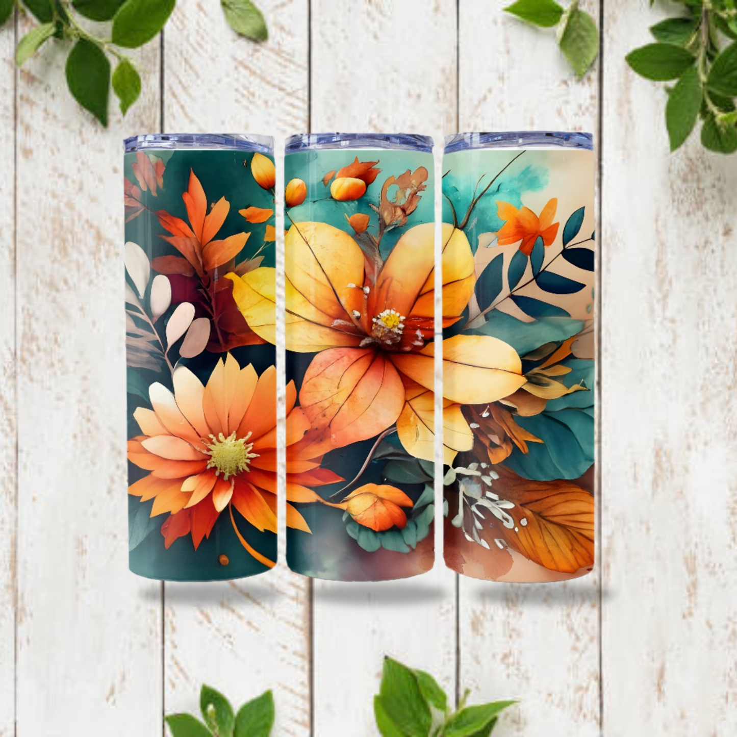 Autumn Floral Tumbler Wrap Boho Tumbler Sublimation Design 200z Skinny Tumbler Digital Download PNG, Floral Straight Skinny Tumbler